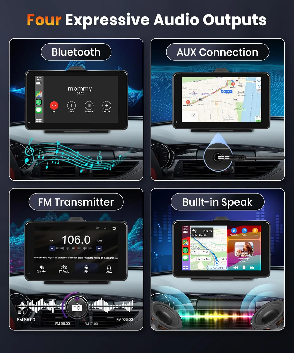 Автомагнітола Podofo A3135 / 7" / Сенсорна / Apple CarPlay / Android Auto / Bluetooth / WI-FI / GPS / FM / USB / AUX / TF Card, фото №4