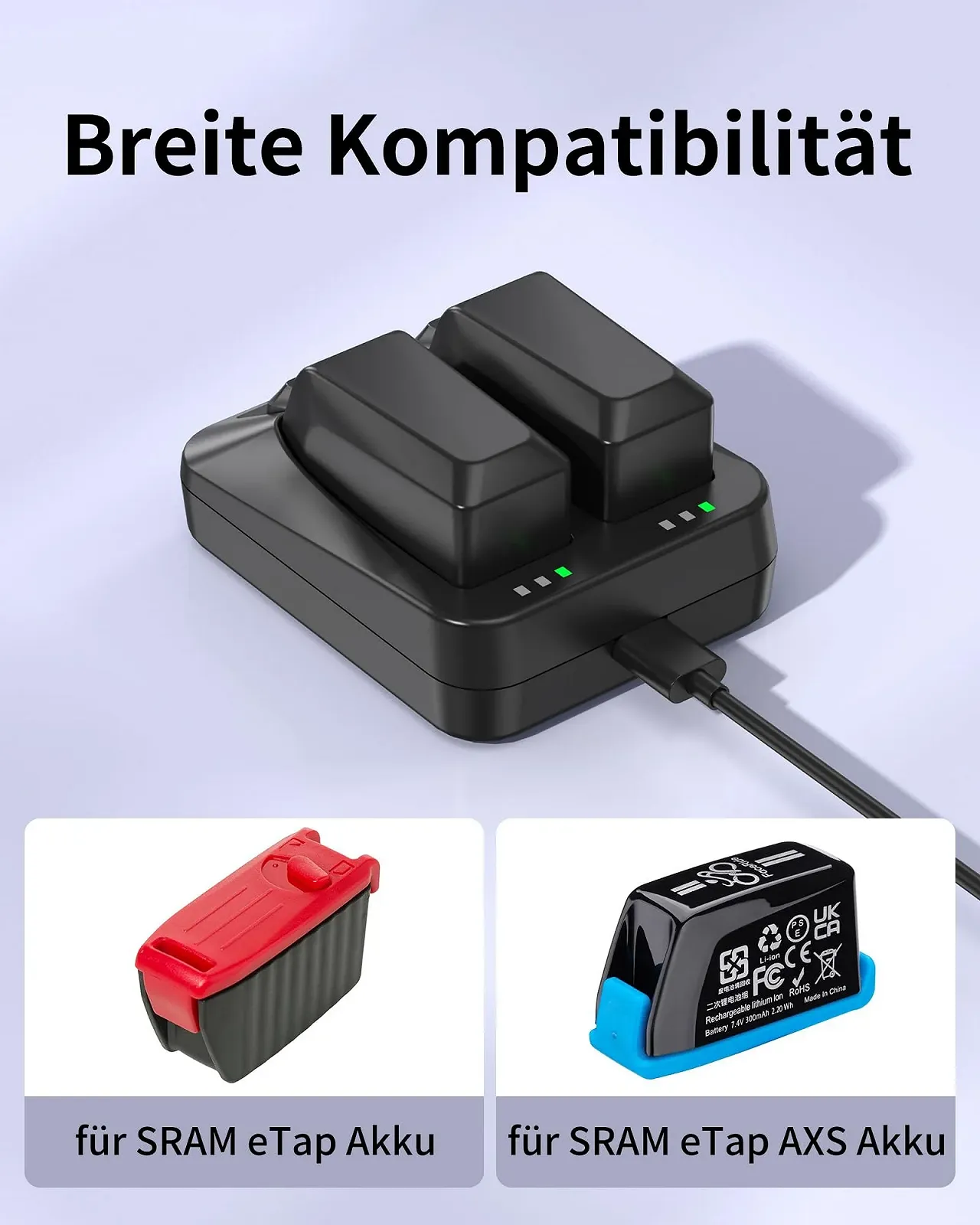 Зарядний пристрій для батарей Типу SRAM AXS/eTap Red Force Rival GX Eagle, Подвійний, USB-C, Швидка зарядка, фото №3