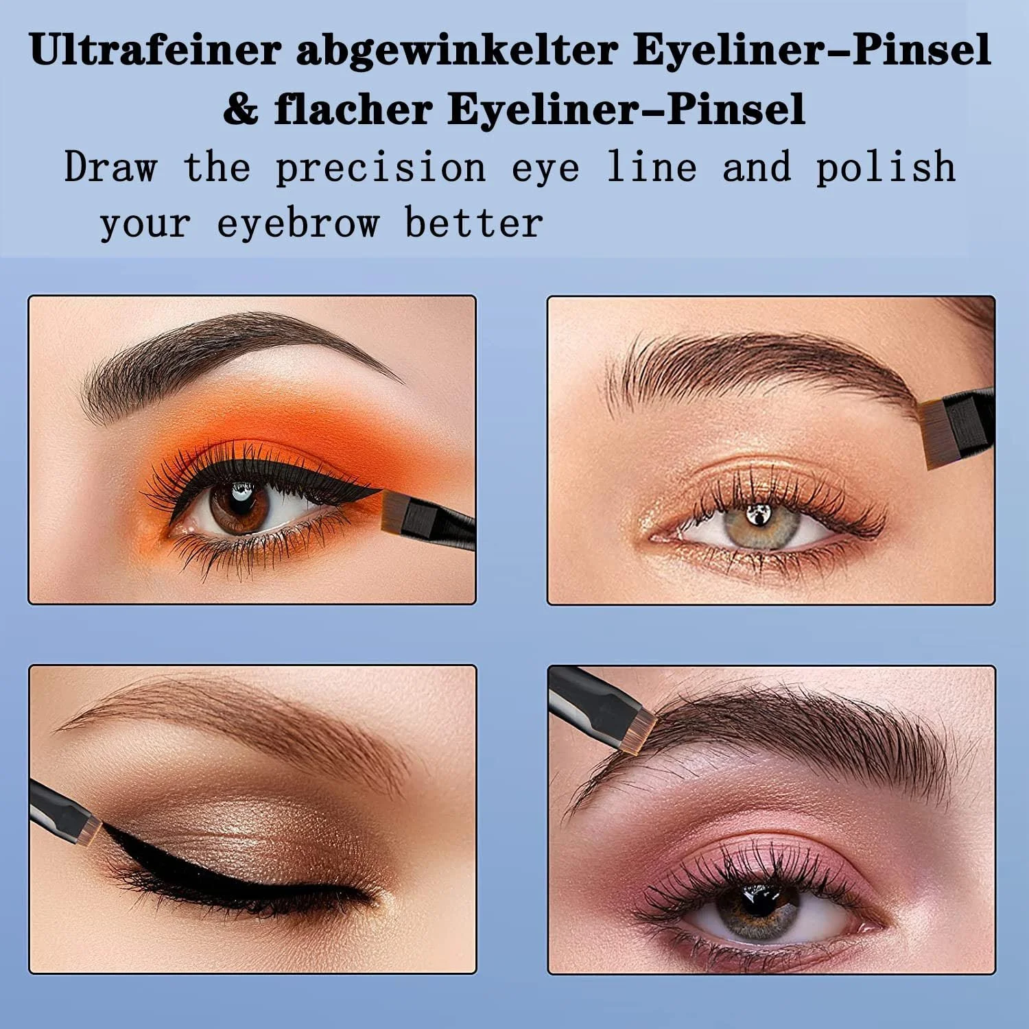 Кисти для подводки, набор из 3, скошенная, фото №7