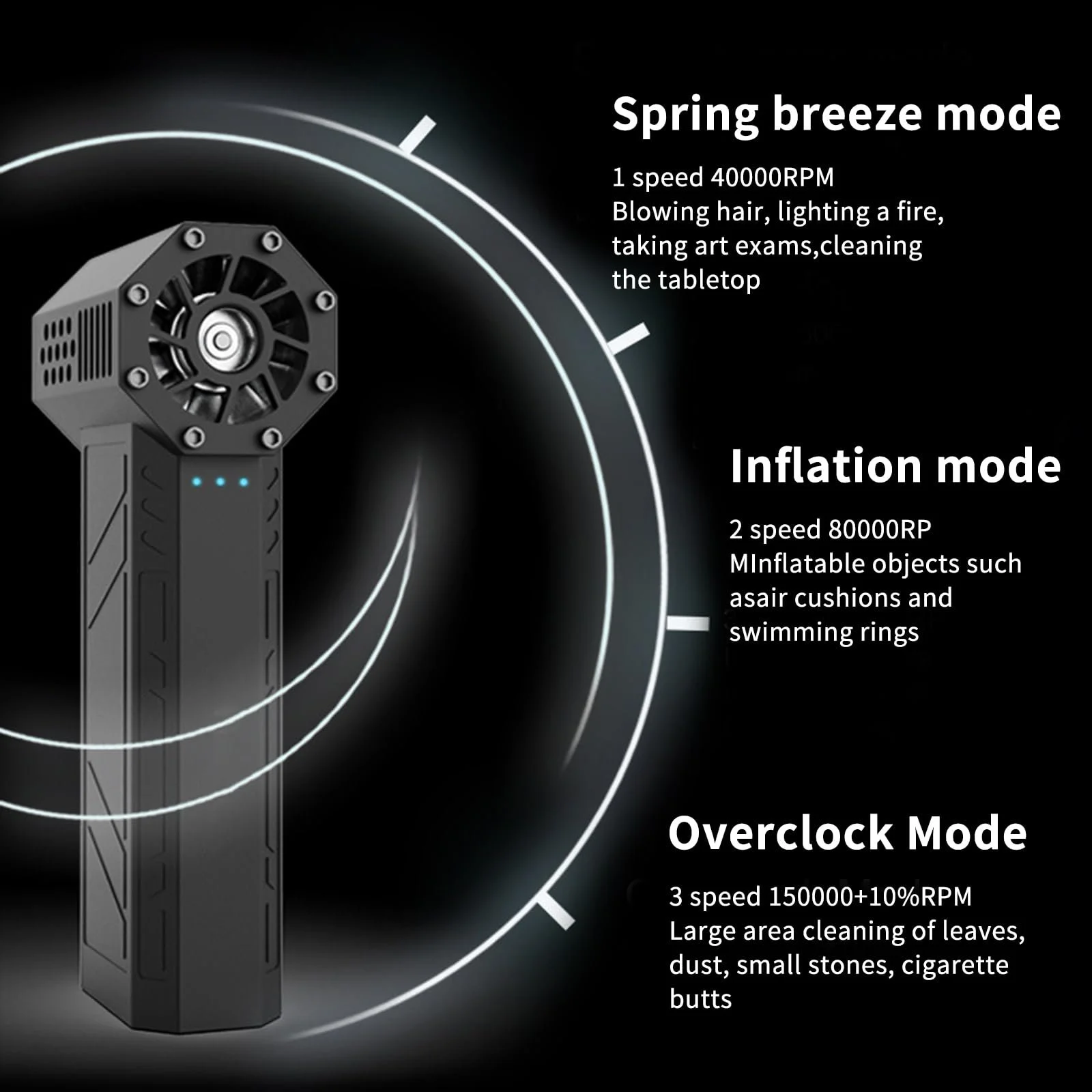 Електрична повітродувка 130,000 RPM 3 швидкості з щіткою для чищення USB Quick Charge, фото №5