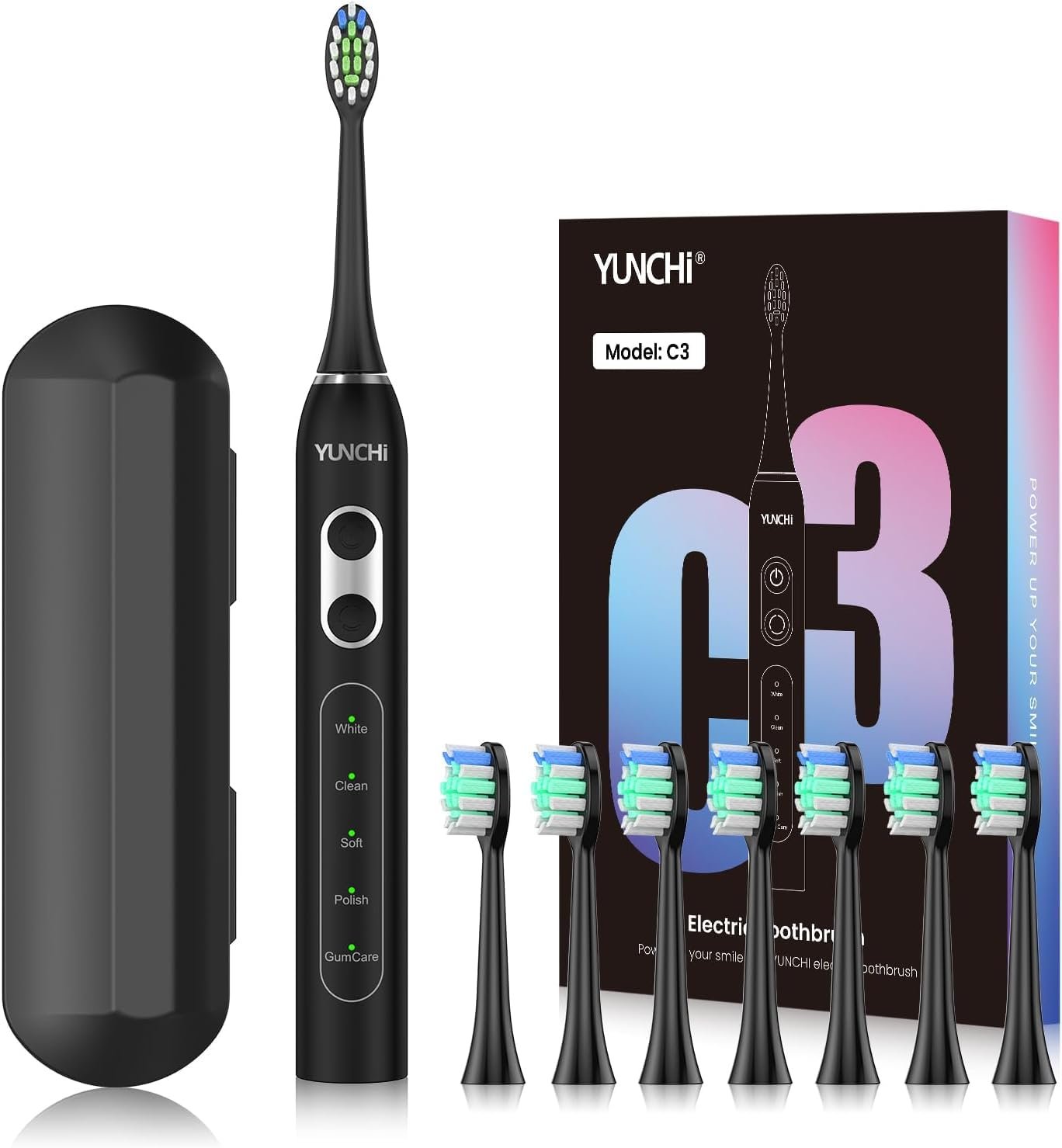 Електрична звукова зубна щітка YUNCHI C3 5 режимів Чорна, фото №1