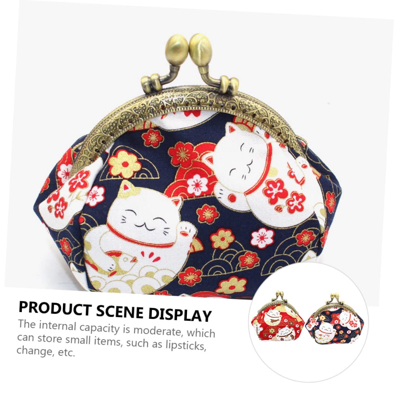 Кошелек для монет VALICLUD 2шт. Retro Lucky Cat Pattern Симпатичная сумка для хранения мелочи для женщин в винтажном стиле, фото №6