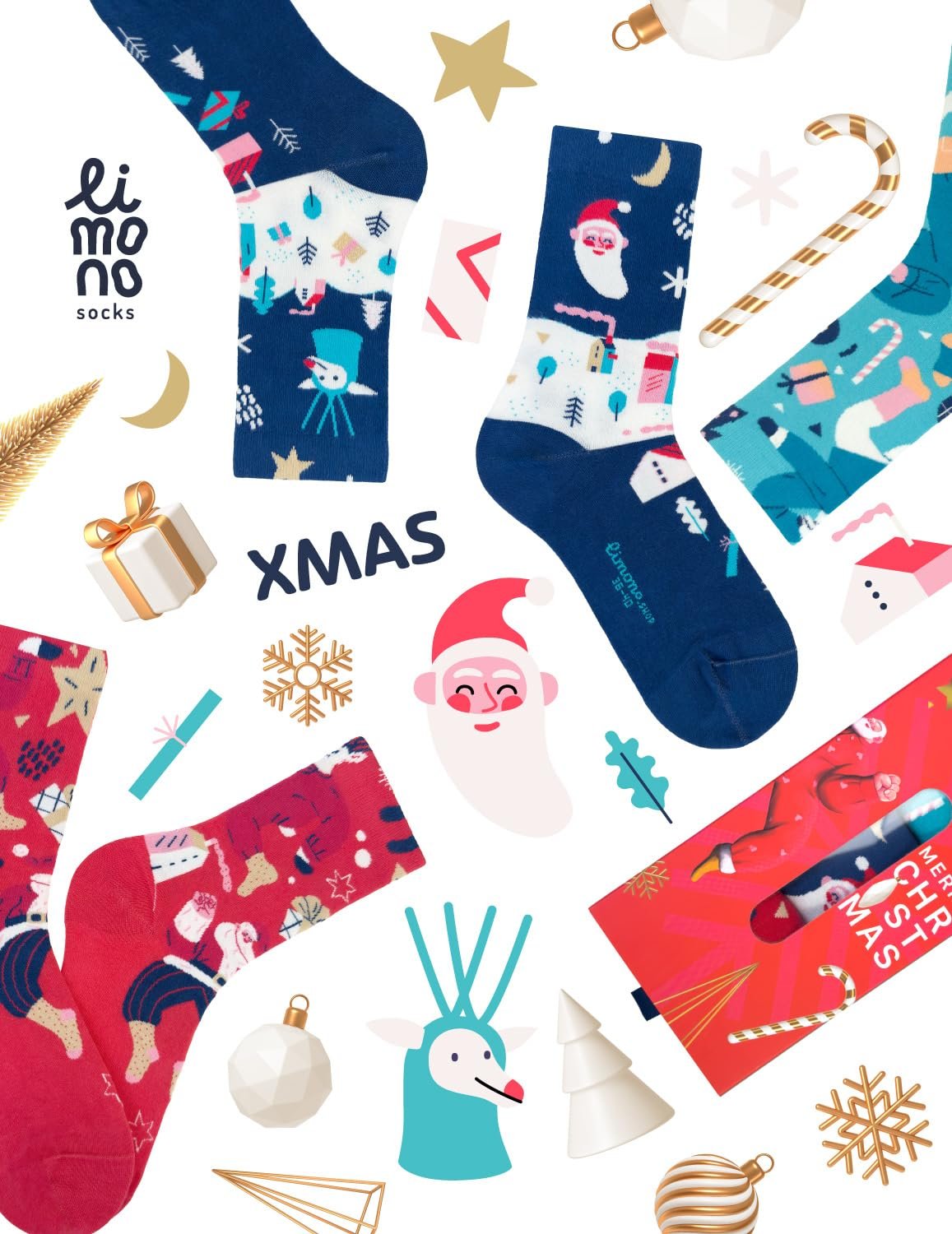 Рождественские носки - Носки унисекс Смешные, забавные и персонализированные носки спортивные Хлопковые Мультяшные в упаковке Подарок для семьи зимой, фото №4