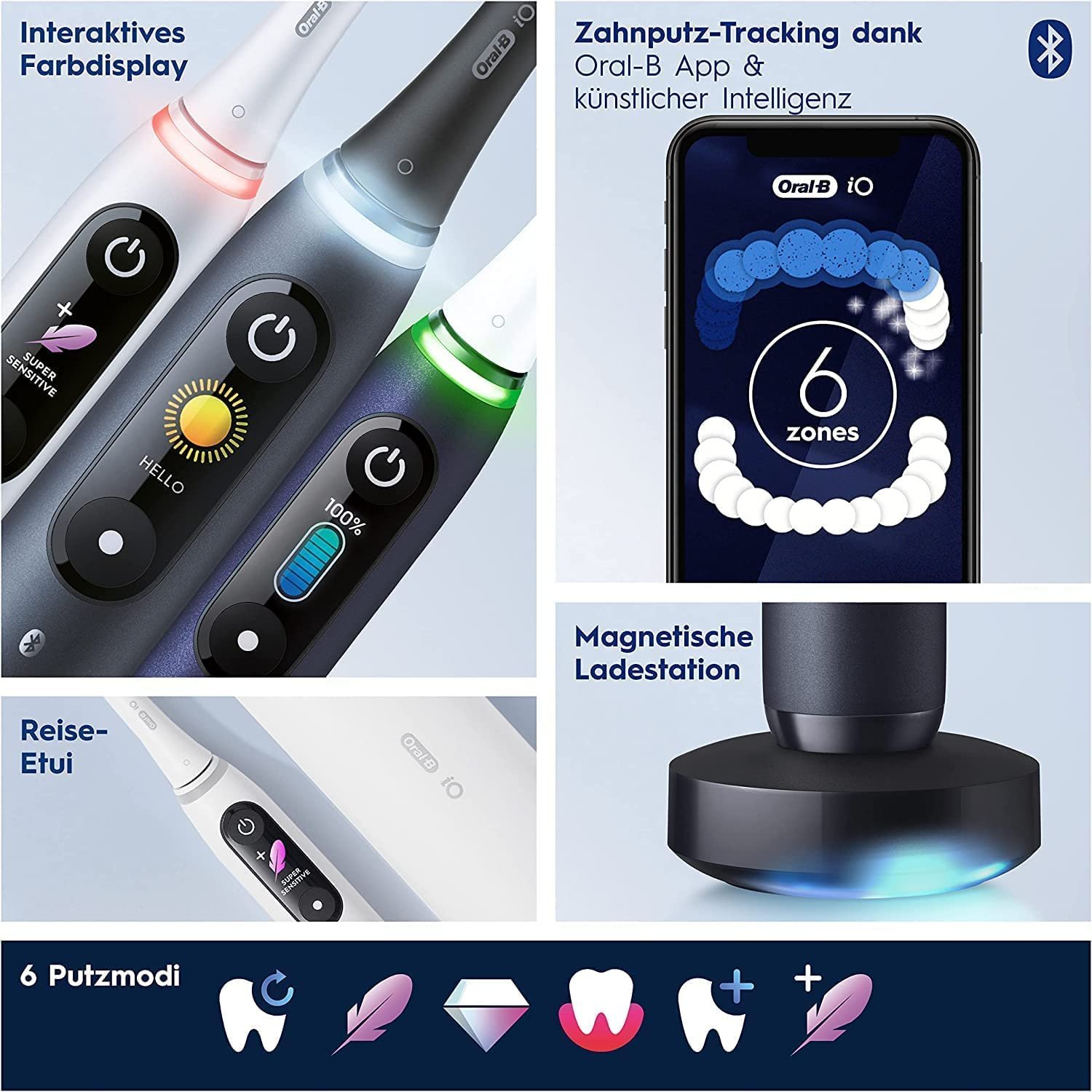 Электрическая зубная щетка Oral-B iO Series 8 Plus Edition, двойная упаковка и 3 сменные головки + 2 Ultimate Cleaning & 2 Gentle Cleaning, 6 режимов чистки, черный/фиолетовый, фото №5