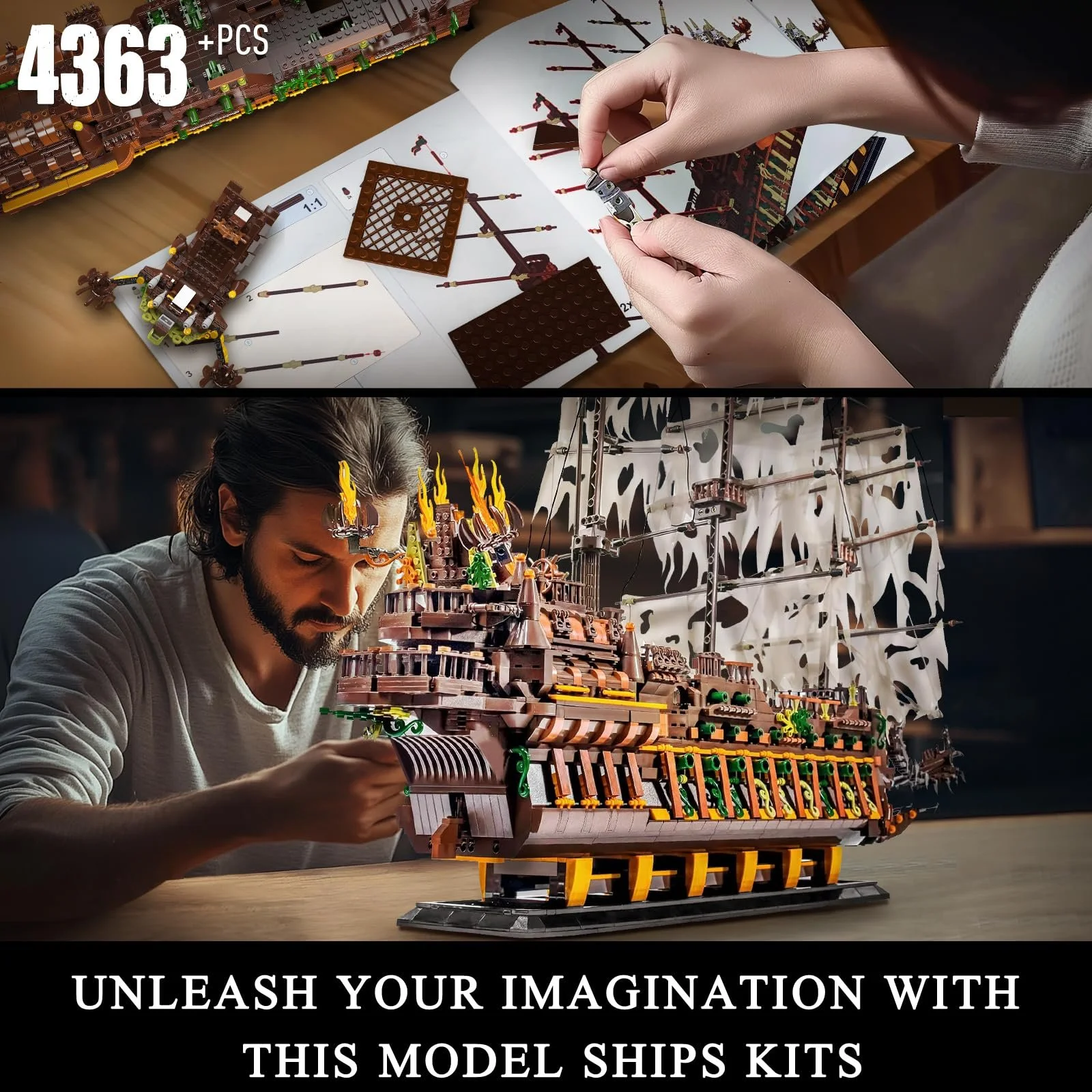 Конструктор Пиратский Корабль Mould King 13197 MOC Большой Креативный Пиратский Корабль Голландской Модели 4364 детали, фото №6