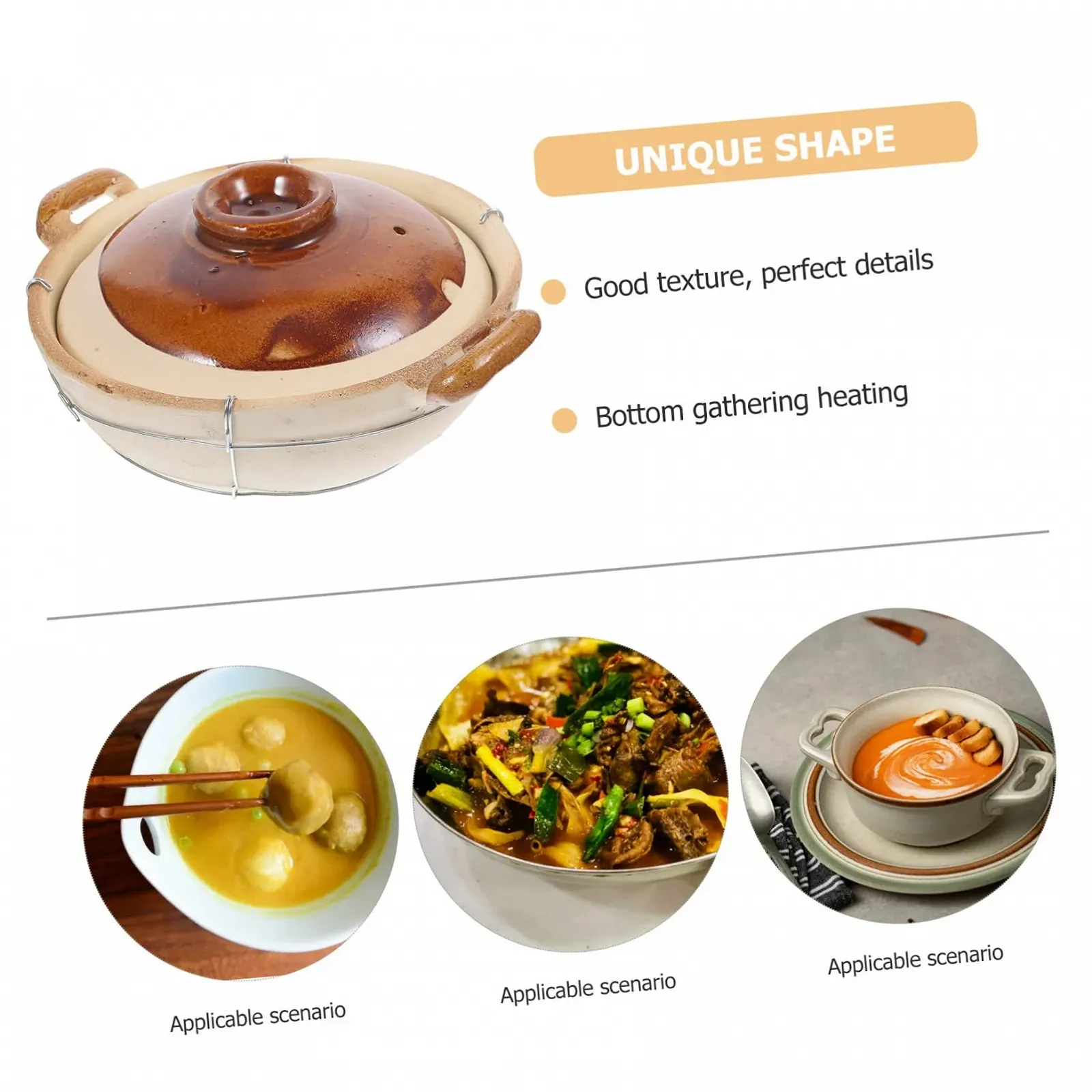 Керамическая кастрюля VICASKY Китайский глиняный горшок Многофункциональная для супа и тушения, фото №8