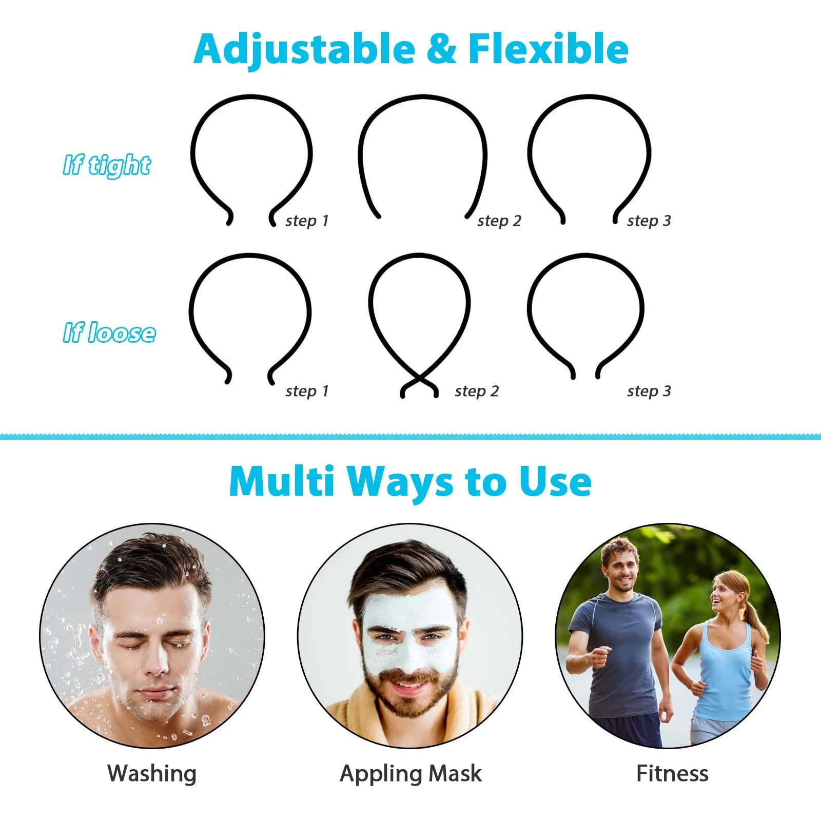 Набір металевих обручів для волосся 3 шт, Чорний, фото №4