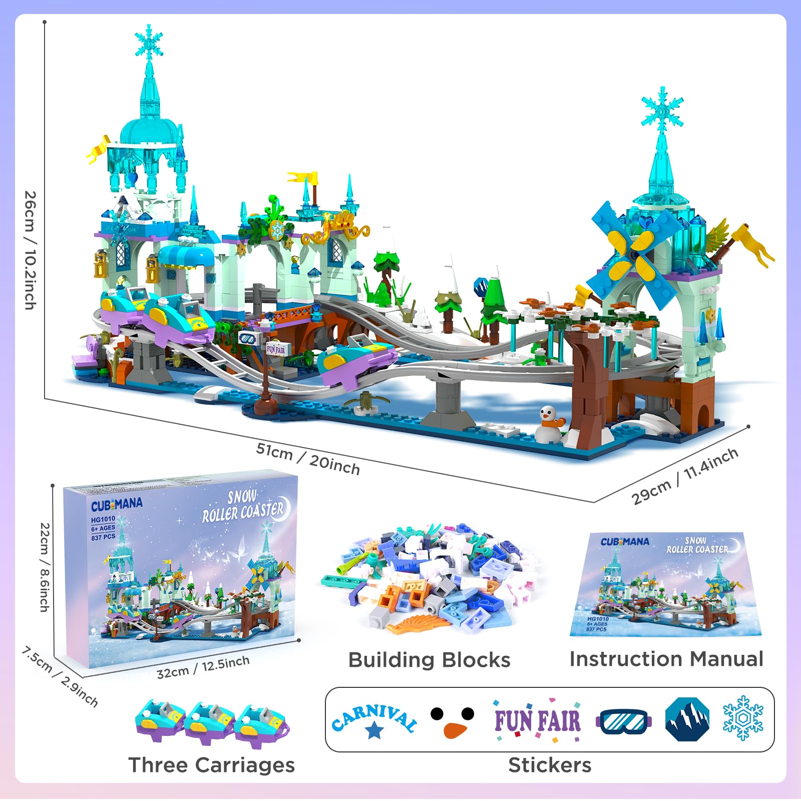 Конструктор CUBIMANA Frozen Roller Coaster с LED-подсветкой 837 деталей, фото №8