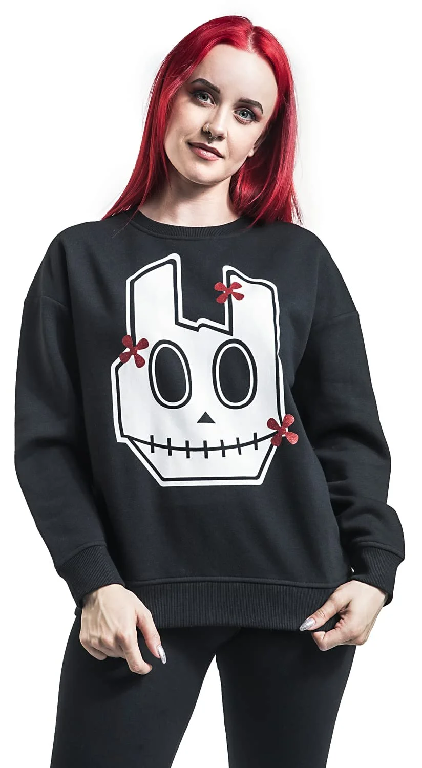 Женский свитшот EMP Stage Collection с черепом, показывающим рок, черный, фото №3