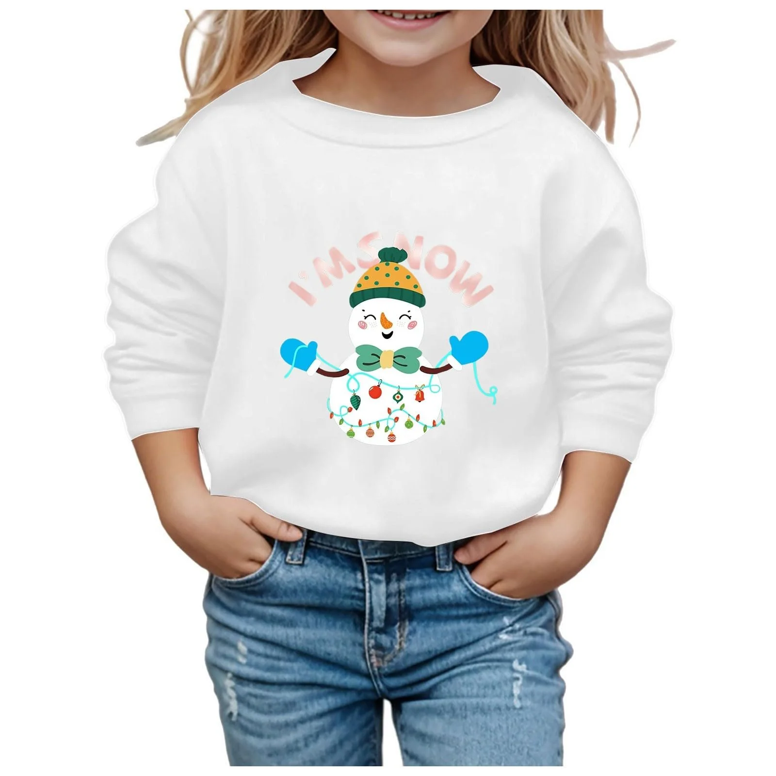 Пуловер для дівчат з різдвяним принтом, круглим вирізом та довгими рукавами, фото №1