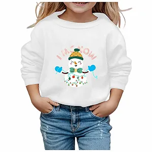 Пуловер для девочек с рождественским принтом, круглым вырезом и длинными рукавами. Повседневная толстовка с капюшоном - Фото 1