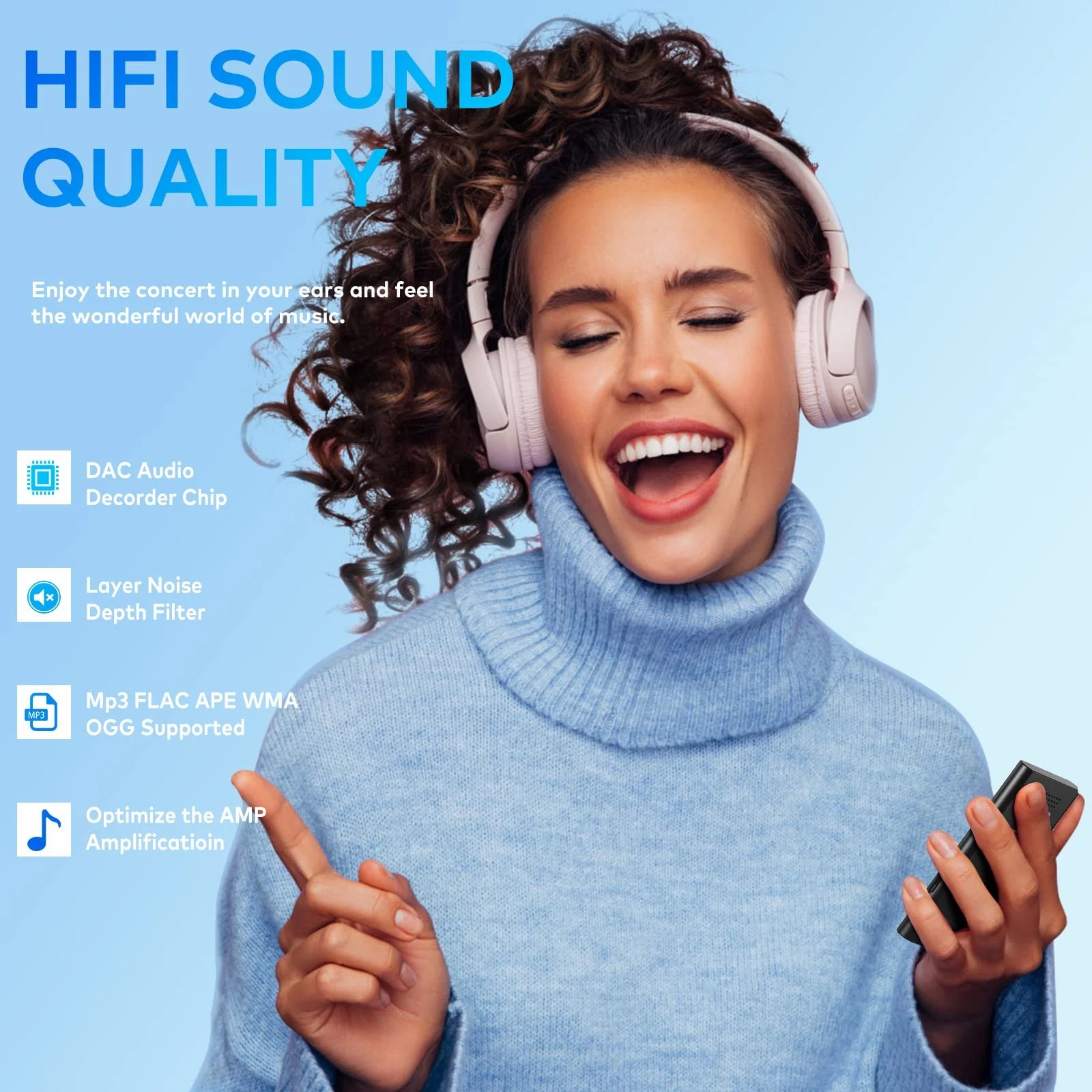 MP3 плеер ZOOAOXO 64GB Bluetooth 5.2, встроенный HD динамик, FM радио, диктофон, мини дизайн, вес 70 грамм, HiFi звук, фото №2
