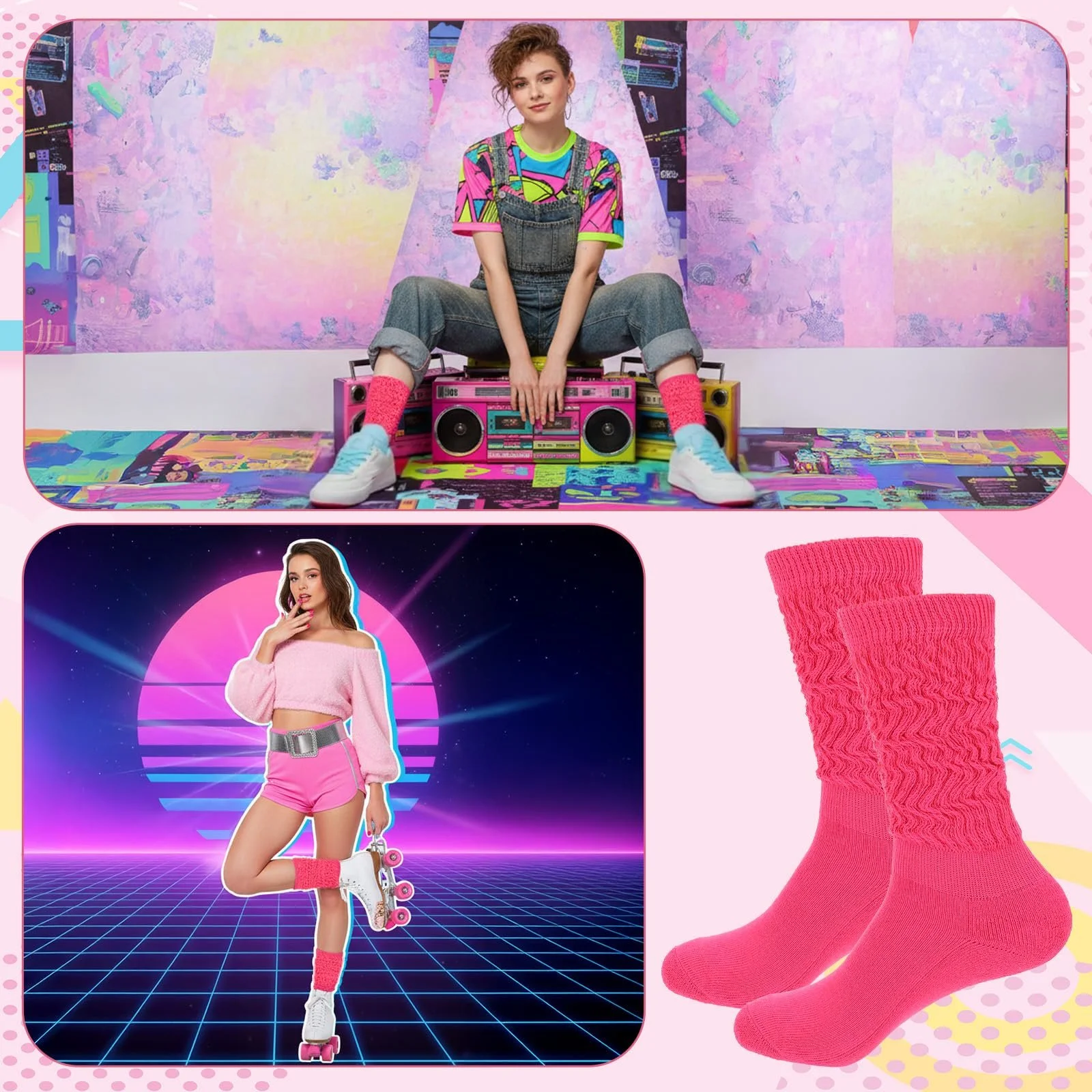 Пара неонових шкарпеток, подовжені вільні шкарпетки, фото №6