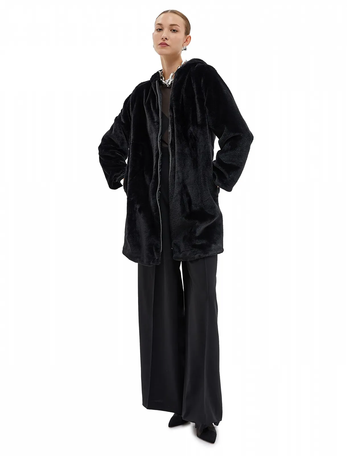 Пальто Teddy Koton Жіноче З капюшоном Довгий рукав Кишеня та блискавка Деталь, фото №1