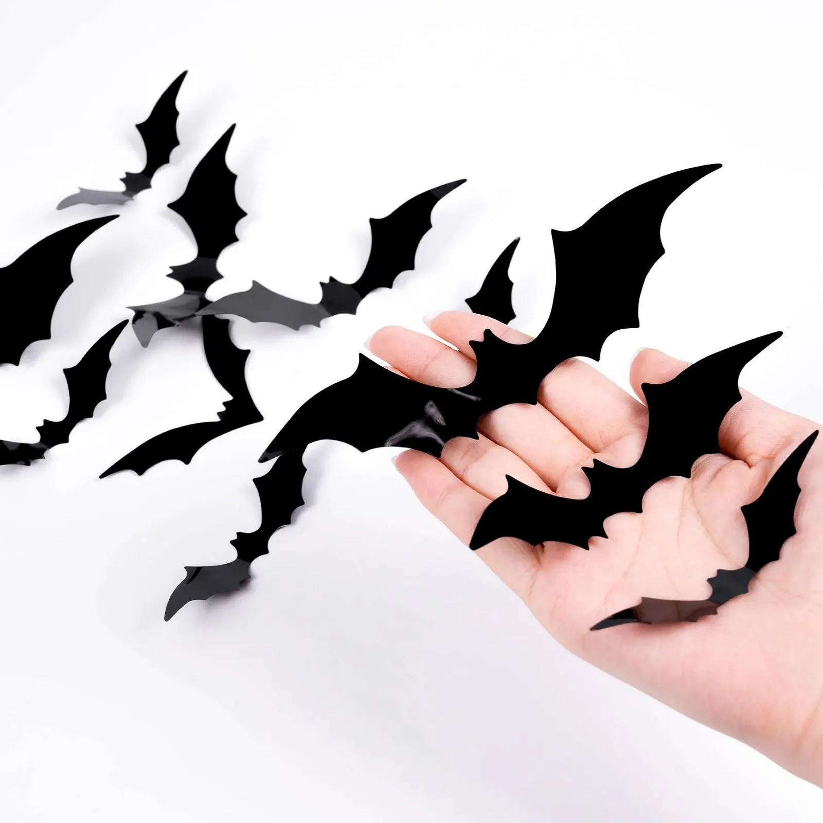 Наклейки на стіну Halloween Bat 120 штук Кажани 3D 4 розміри Водонепроникні PVC Чорний, фото №5