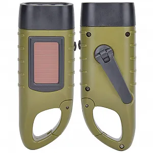 Ручний ліхтар LED Alomejor для кемпінгу, скелелазіння, пішого туризму, аварійний сонячний для активного відпочинку, ABS-пластик, чорний (зелений) - Фото 1