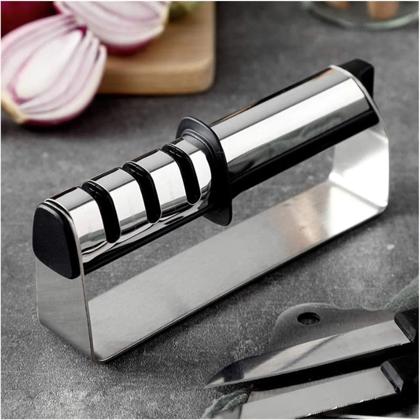 Точило для ножів ручна 3-ступенева для кухонних, кишенькових ножів та ножиць, фото №6