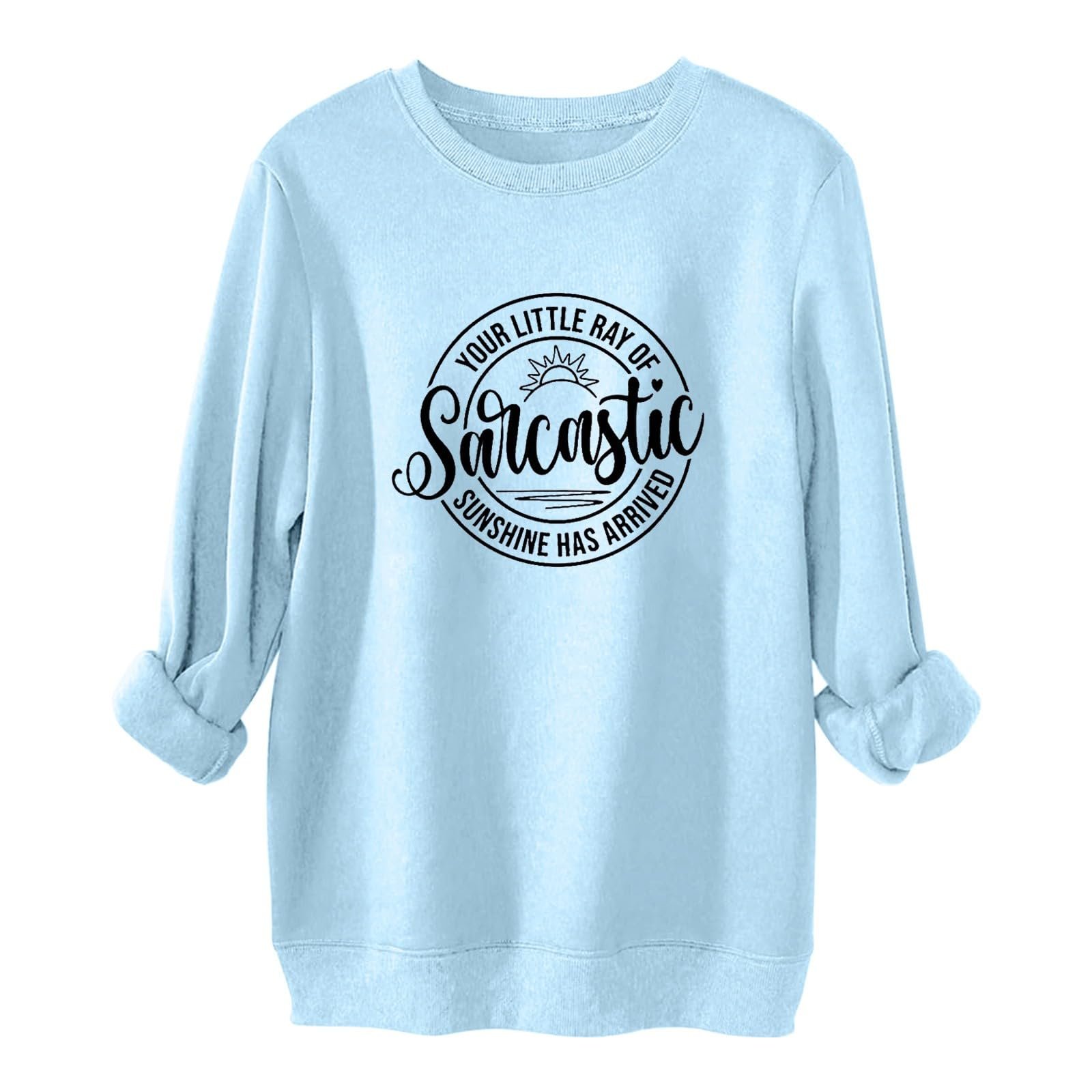 Женский свитшот свободного кроя с длинными рукавами Your Little Of Sarkastic Sunshine Has Arrived, флисовая подкладка, длинные рукава, с потертостями, фото №1 Женский свитшот свободного кроя с длинными рукавами Your Little Of Sarkastic Sunshine Has Arrived, флисовая подкладка, длинные рукава, с потертостями, фото №1