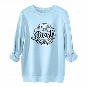 Женский свитшот свободного кроя с длинными рукавами Your Little Of Sarkastic Sunshine Has Arrived, флисовая подкладка, длинные рукава, с потертостями - Фото 1