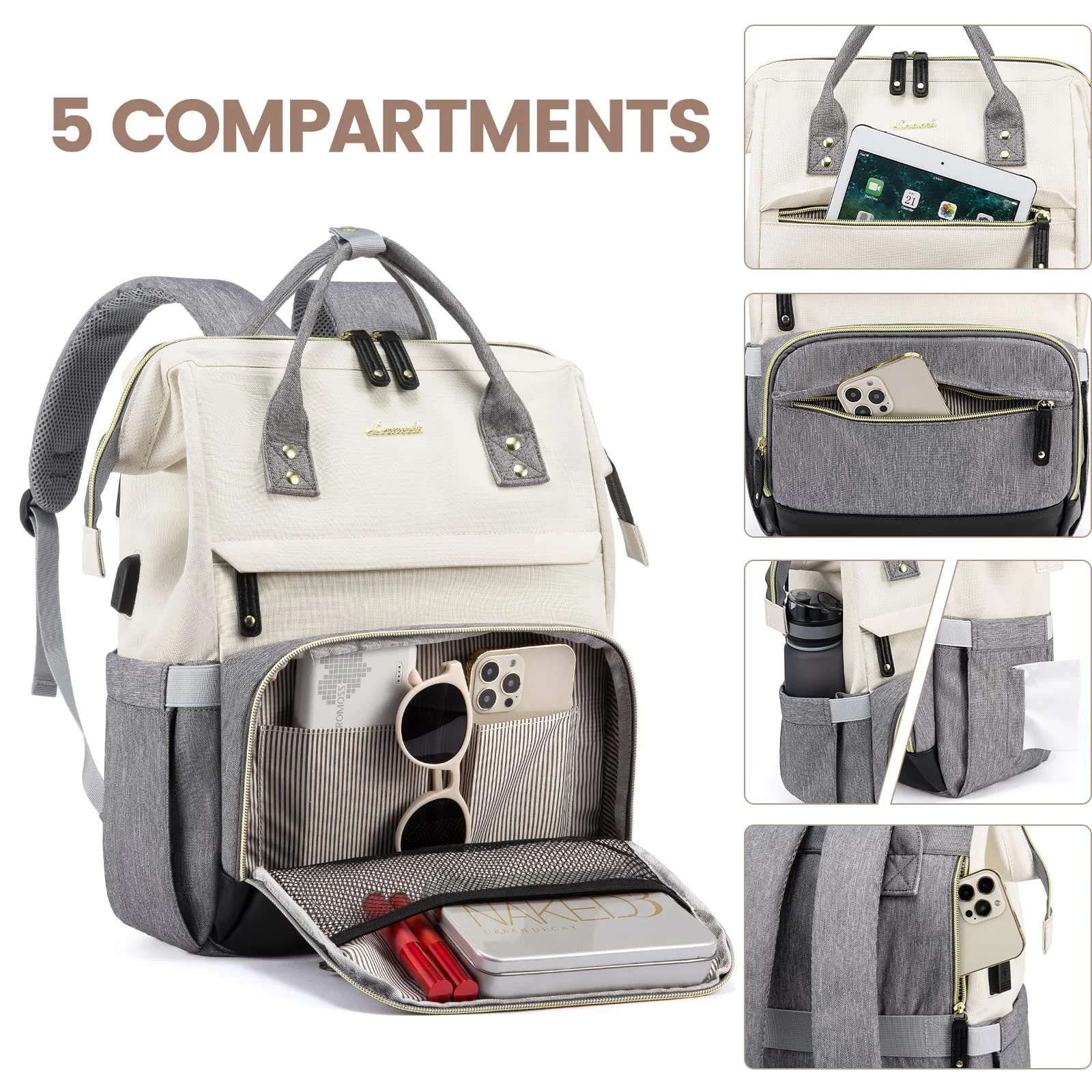 Рюкзак для ноутбука LOVEVOOK 15.6 Inch Waterproof Beige Grey, фото №3 Рюкзак для ноутбука LOVEVOOK 15.6 Inch Waterproof Beige Grey, фото №3