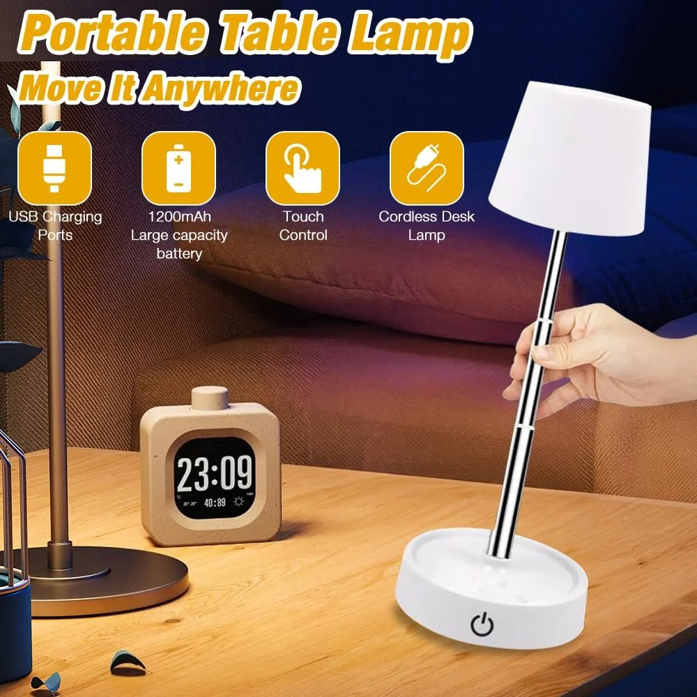 Настільна лампа LED Wireless (набір з 2 шт.) Сенсорна Акумуляторна USB Регульована висота, фото №4