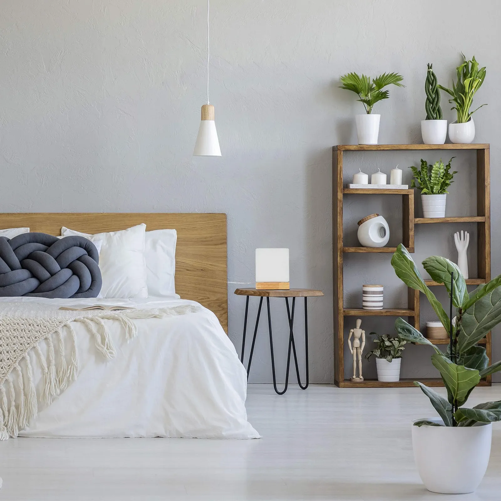 Настільна лампа Relaxdays Cube Дерево та матове скло E14 Біла 15 x 12 x 12 см, фото №6