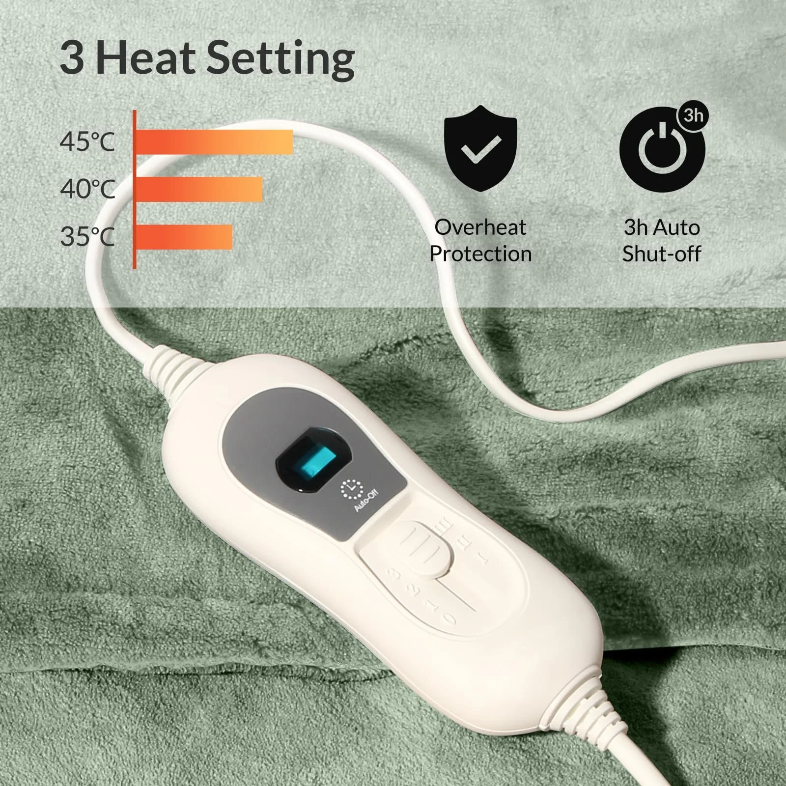 Електрична ковдра Todeco Flannel 180 x 130 см Зелений, фото №2 Електрична ковдра Todeco Flannel 180 x 130 см Зелений, фото №2