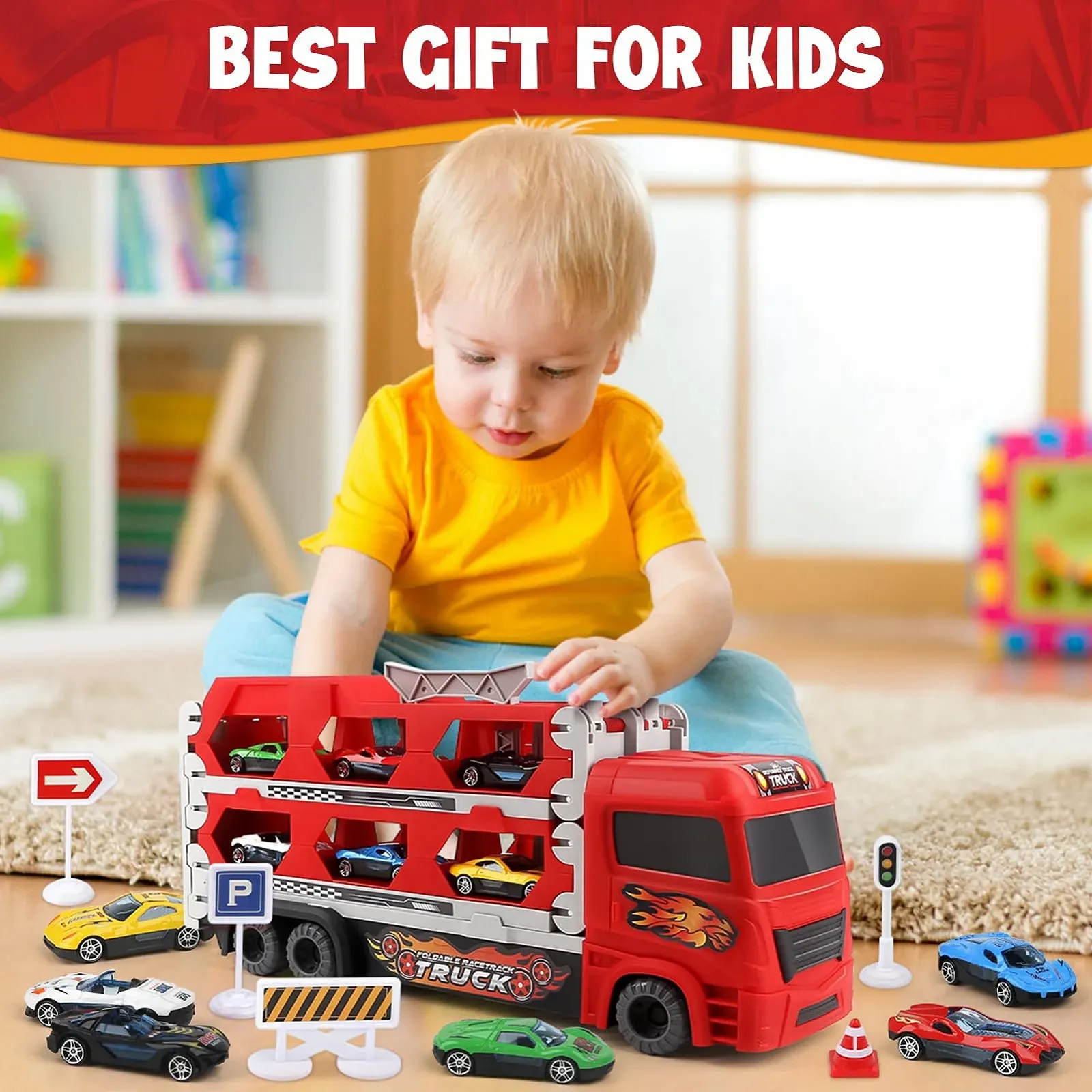 Игрушка грузовик Aoskie Транспорт для мальчиков с гоночными машинками, фото №3 Игрушка грузовик Aoskie Транспорт для мальчиков с гоночными машинками, фото №3