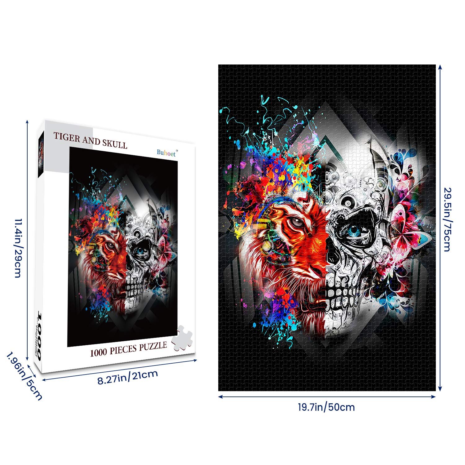 Деревянный пазл Tiger and Skull Classic 1000 деталей 75 x 50 см, фото №2 Деревянный пазл Tiger and Skull Classic 1000 деталей 75 x 50 см, фото №2