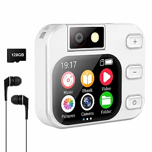 MP3 плеєр HERBYD з Bluetooth 5.4, з камерою, 2.01-дюймовим повним РК-сенсорним екраном, HiFi звуком, диктофоном, динаміком, електронною книгою, картою пам'яті на 128 ГБ, гарнітурою - Фото 1