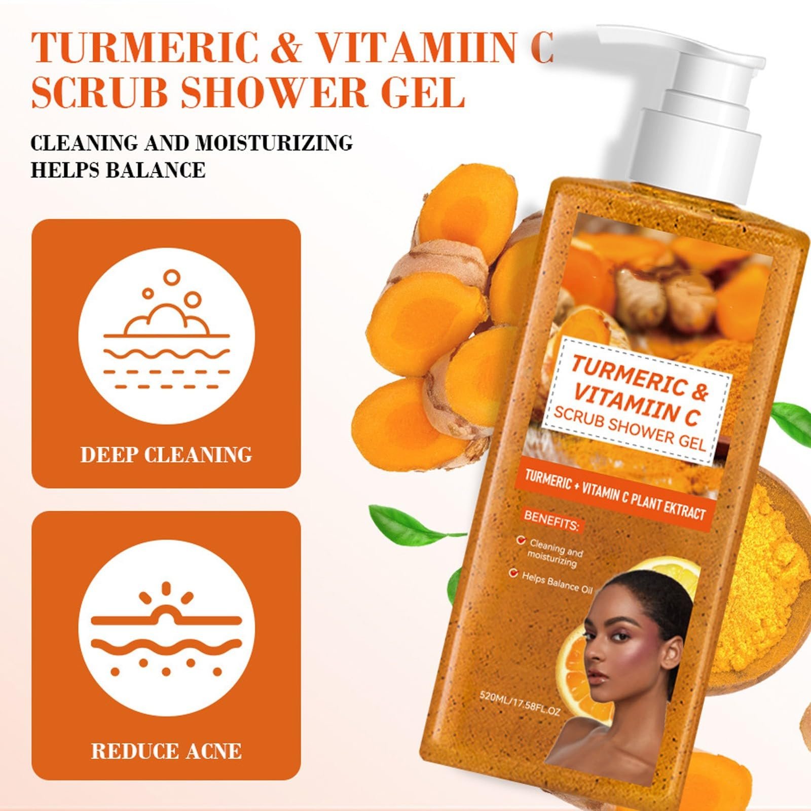 Гель-пілінг для душу Turmeric Vitamin C відлущуючий з куркумою 520 мл, фото №3 Гель-пілінг для душу Turmeric Vitamin C відлущуючий з куркумою 520 мл, фото №3