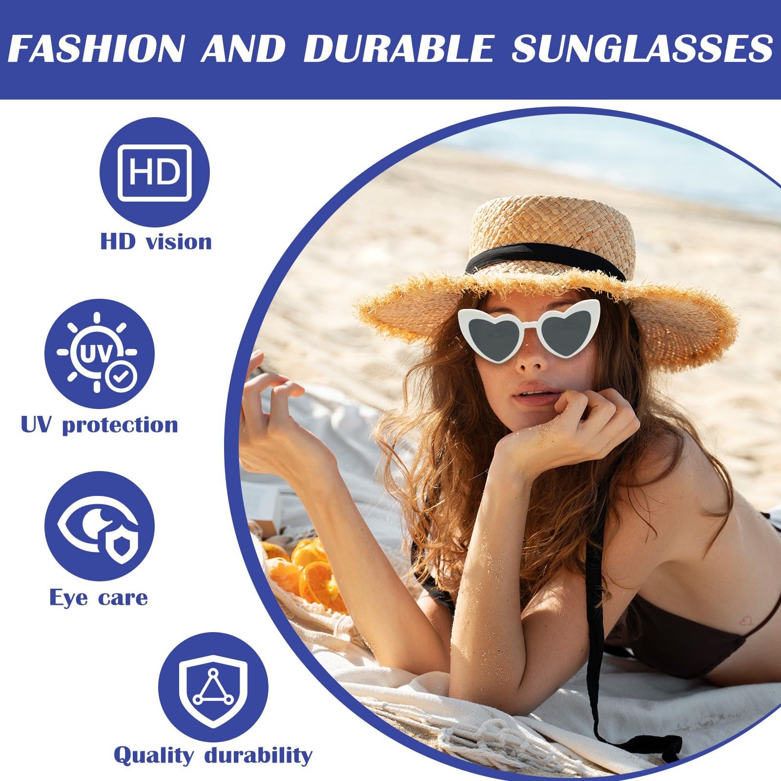 Солнцезащитные Очки VEGCOO Винтажные Сердце Черный и Белый, 6 штук, фото №4