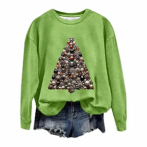 Рождественский свитшот HUIFUAO Женский Милый Уродливый Рождественский свитер для женщин Графический свитер с рождественской елкой Топы Рождественские свитшоты для женщин - Фото 1
