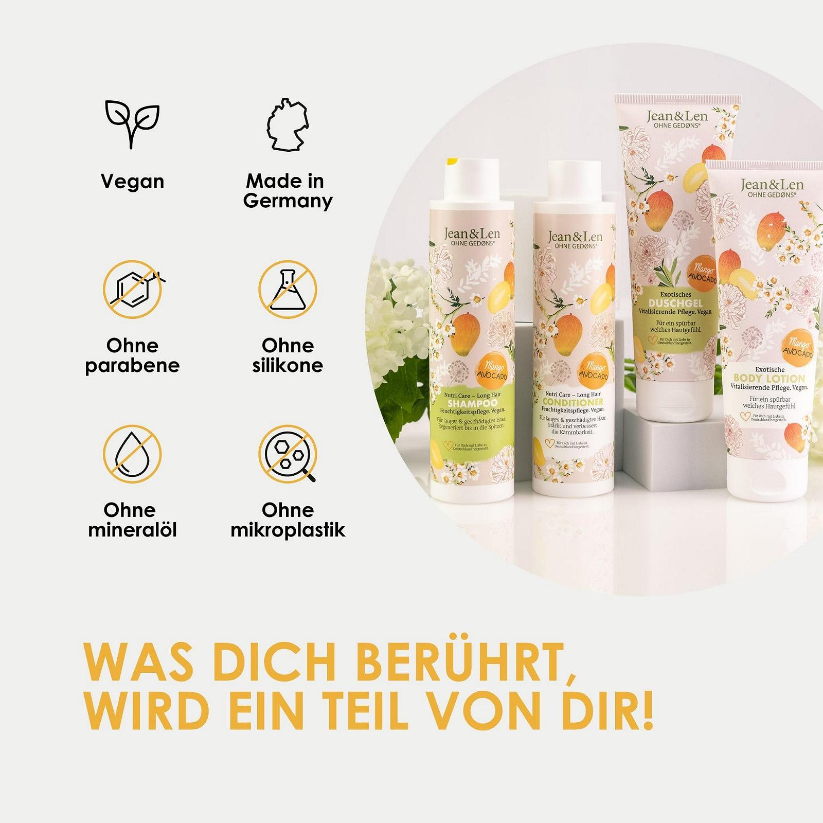 Гель для душа Jean & Len Exotic Mango & Avocado ревитализирующий веганский без парабенов и силиконов 250 мл, фото №7