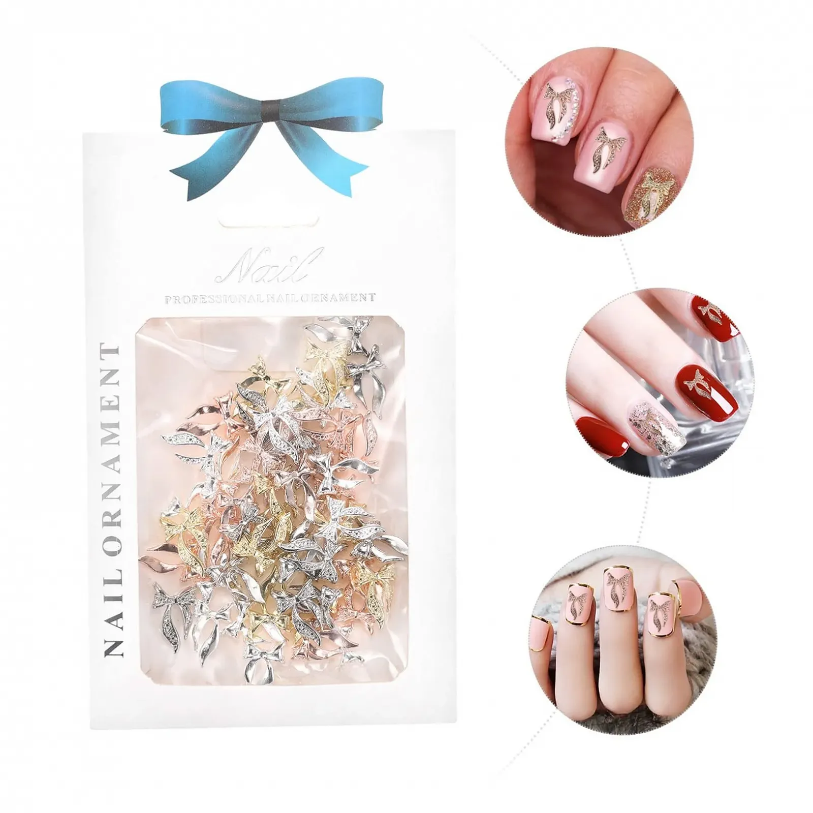 Подвеска для ногтей POPETPOP Бантик с плоским дном Хрустальные стразы для ногтей Ювелирные изделия из сплава 3D Металлические стразы 2 шт, фото №2