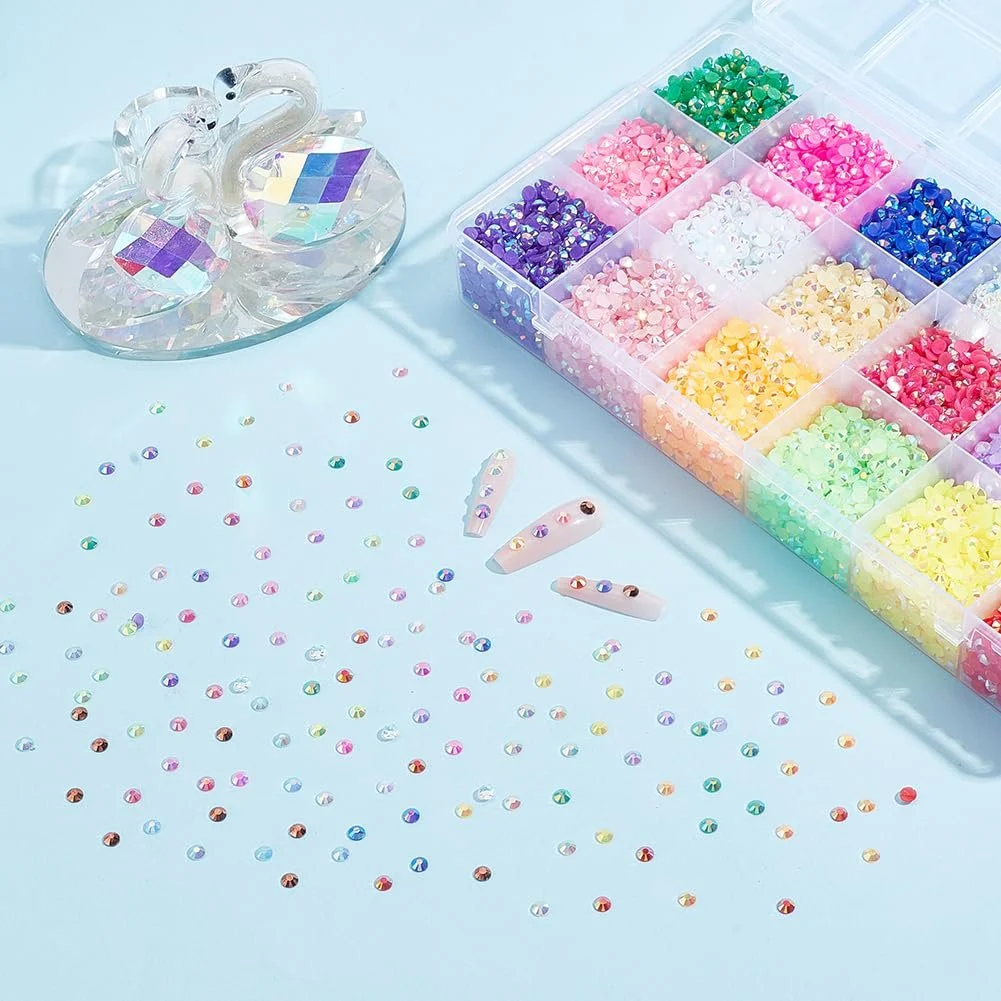 Стразы полукруглые Approx. 21600 штук, 18 цветов, 4 мм, смола, плоская задняя часть, граненые хрустальные стразы-кабошоны, фото №4