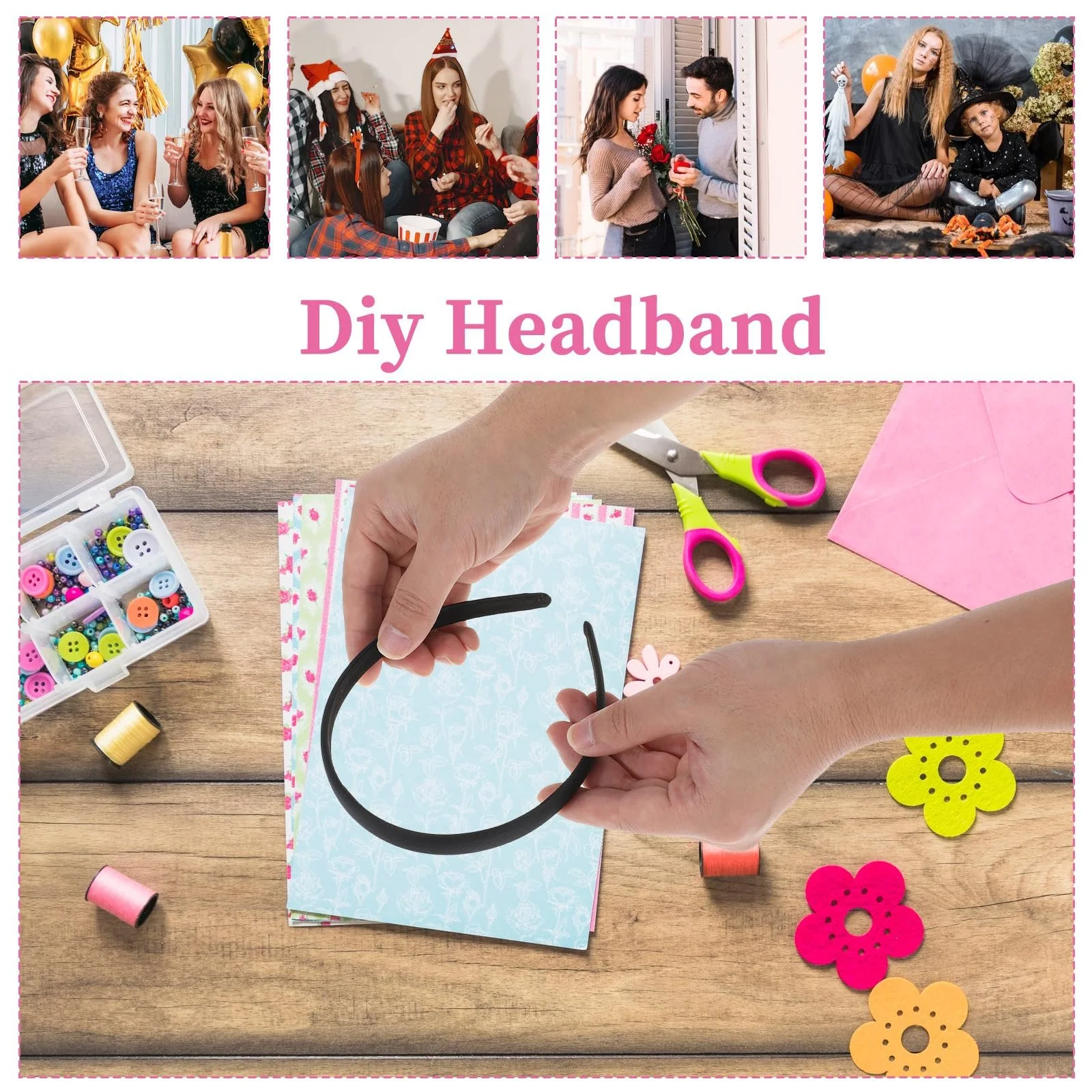 Обруч Атласный 1.5 см Черный (2 шт. в упаковке), фото №7 Обруч Атласный 1.5 см Черный (2 шт. в упаковке), фото №7