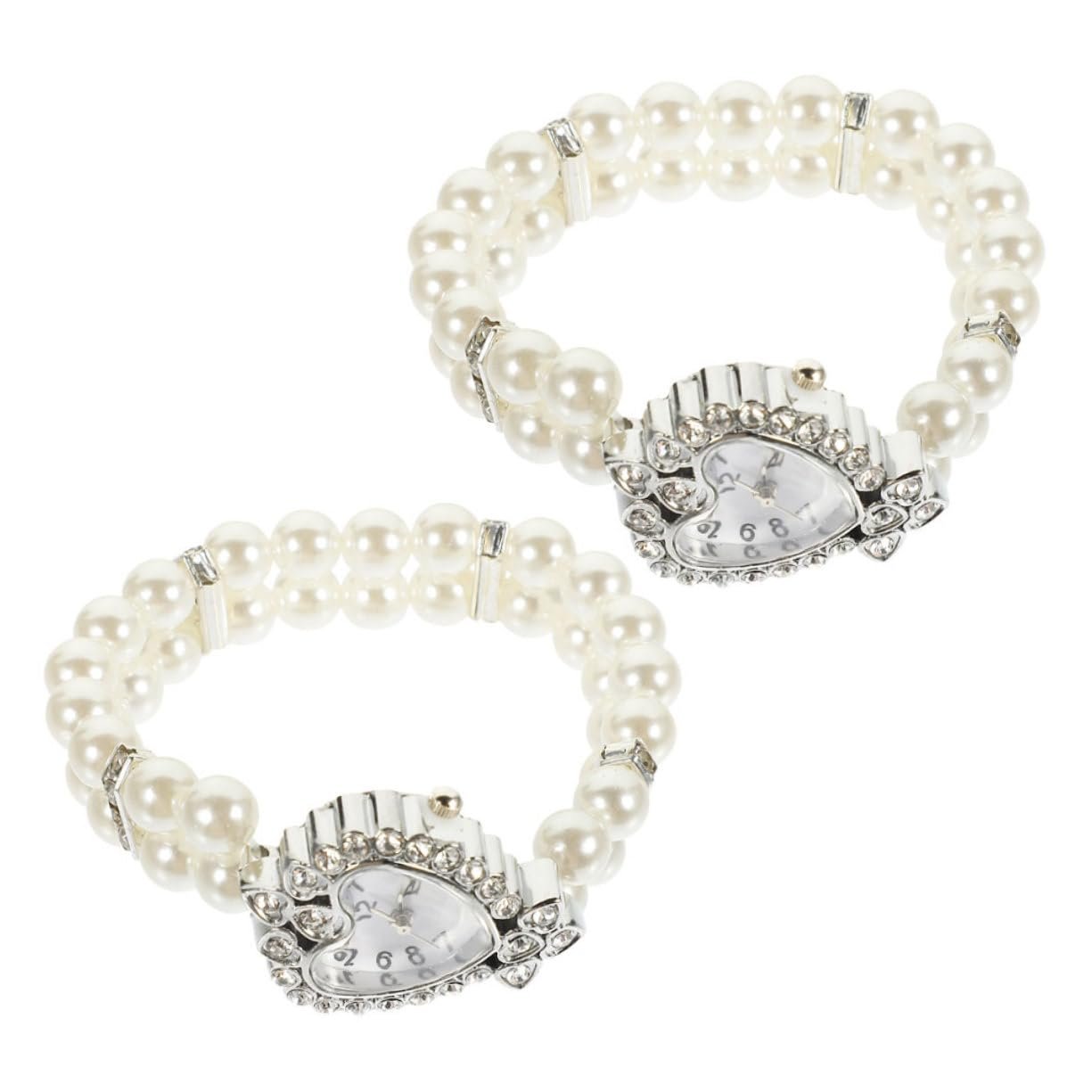 Наручные часы WRITWAA 2 шт. Женские часы в форме сердца Маленькие аналоговые кварцевые часы Двойные жемчужные браслеты Эластичные Модные для вечеринок и особых случаев, фото №1