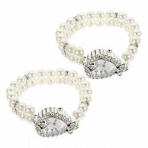 Наручные часы WRITWAA 2 шт. Женские часы в форме сердца Маленькие аналоговые кварцевые часы Двойные жемчужные браслеты Эластичные Модные для вечеринок и особых случаев - Фото 1