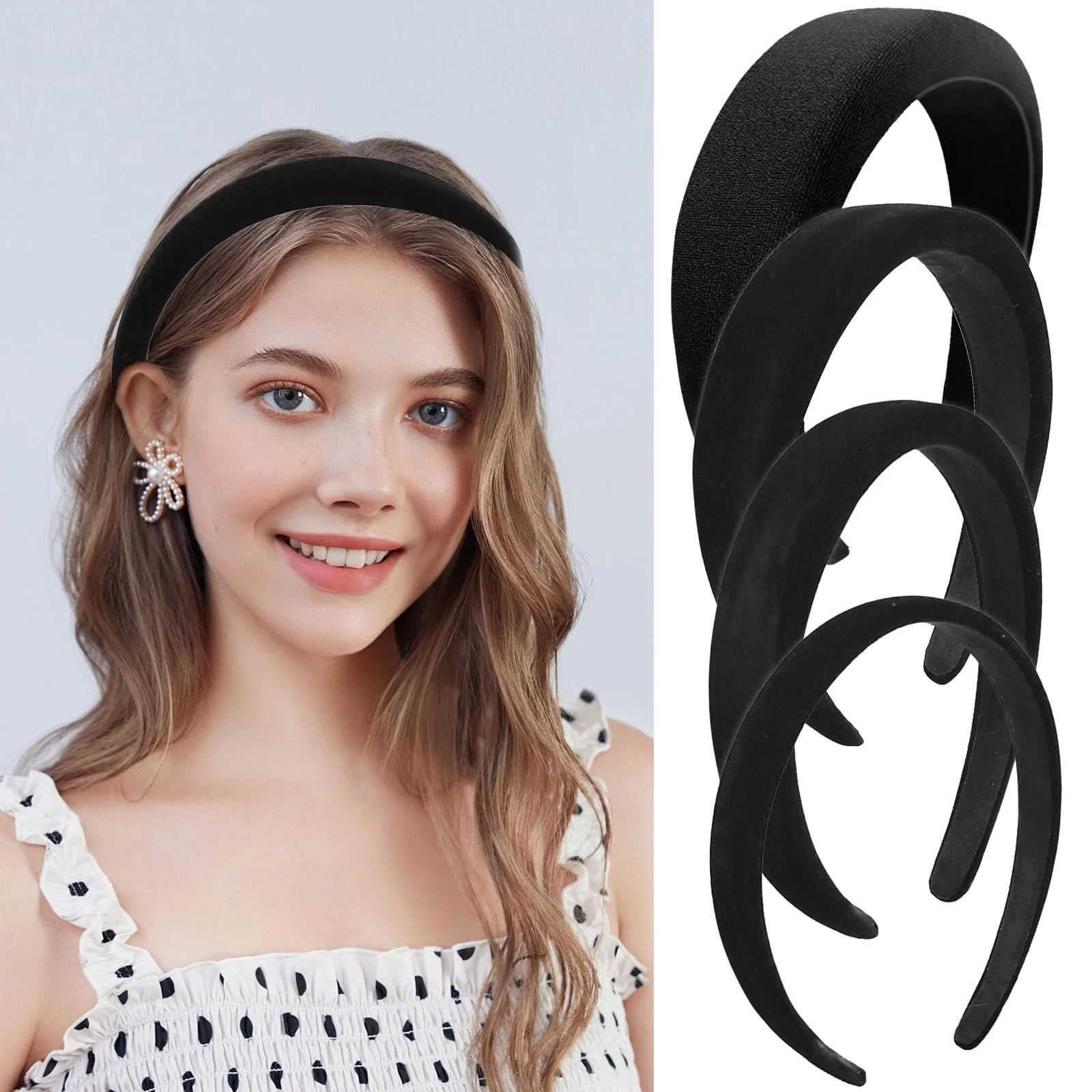 Обруч ZOCONE Оксамитовий Набір 4шт Різної ширини Чорний, фото №6 Обруч ZOCONE Оксамитовий Набір 4шт Різної ширини Чорний, фото №6