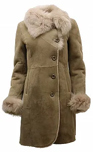 Пальто Infinity Leather Бежевий замшевий з мериносової овчини з коміром тоскана synthetic.ua - Фото 1