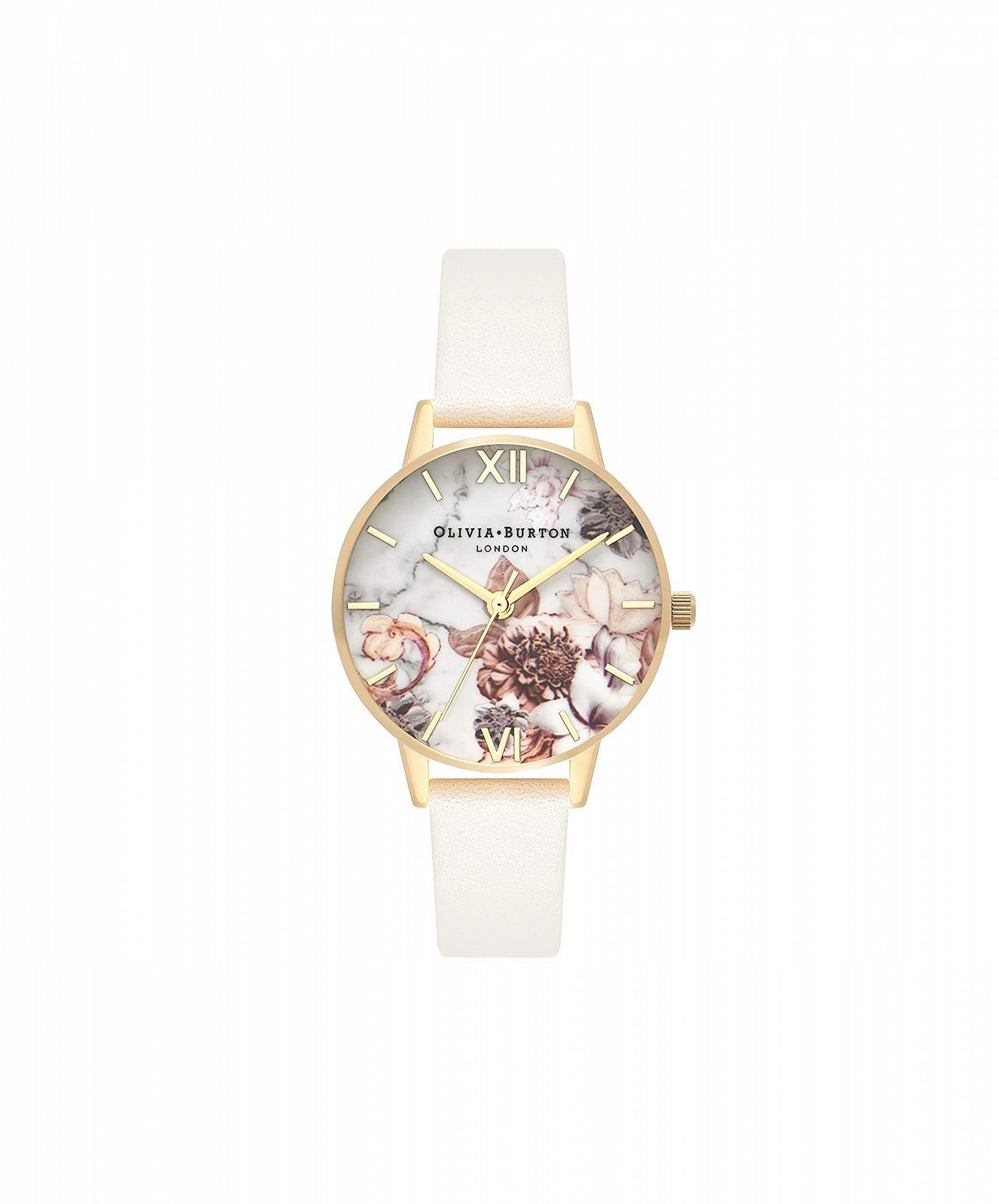 Жіночий аналоговий годинник Olivia Burton OB16CS15, білий шкіряний ремінець, бежевий і золотий, браслет, фото №1