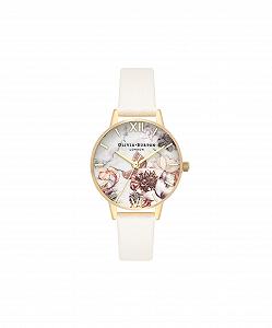 Жіночий аналоговий годинник Olivia Burton OB16CS15, білий шкіряний ремінець, бежевий і золотий, браслет - Фото 1