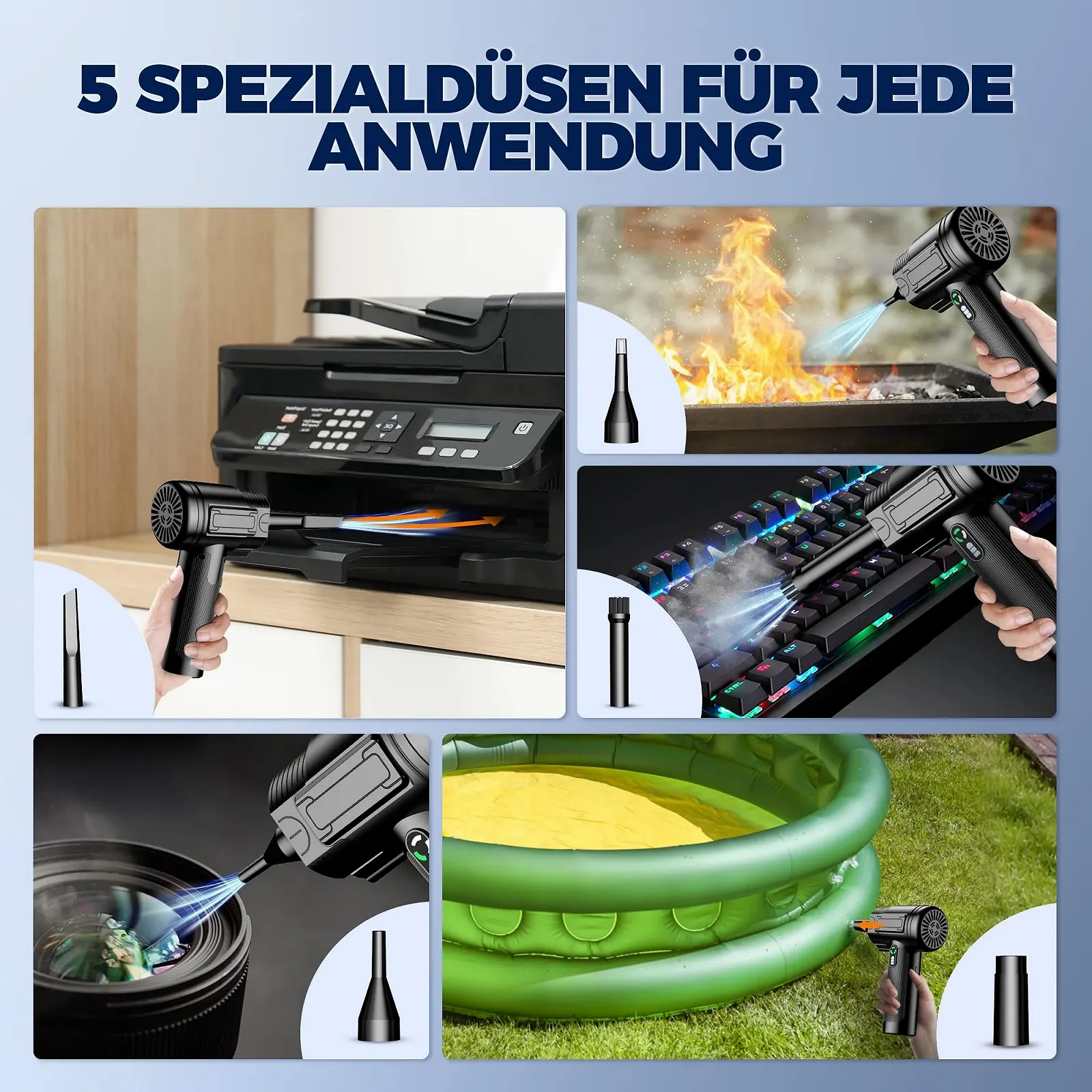 Бездротова електрична повітродувка RADCLO 3 рівні 100,000 rpm USB-C LED 7500 mAh Чорна, фото №4 Бездротова електрична повітродувка RADCLO 3 рівні 100,000 rpm USB-C LED 7500 mAh Чорна, фото №4