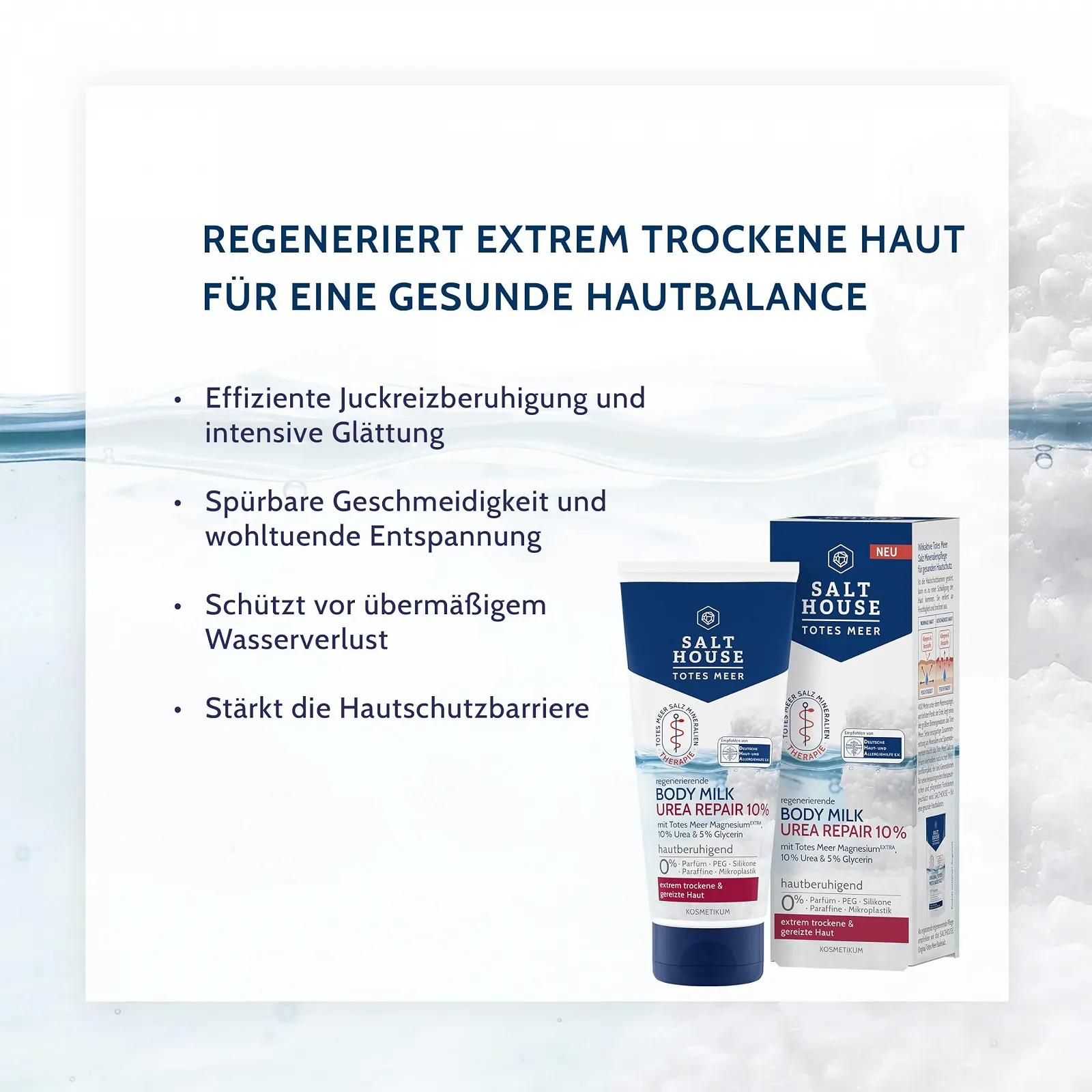 Молочко для тіла Salthouse Dead Sea Therapy Urea Repair 10% для ефективного заспокоєння свербіння для надзвичайно сухої шкіри, 200 мл, фото №5