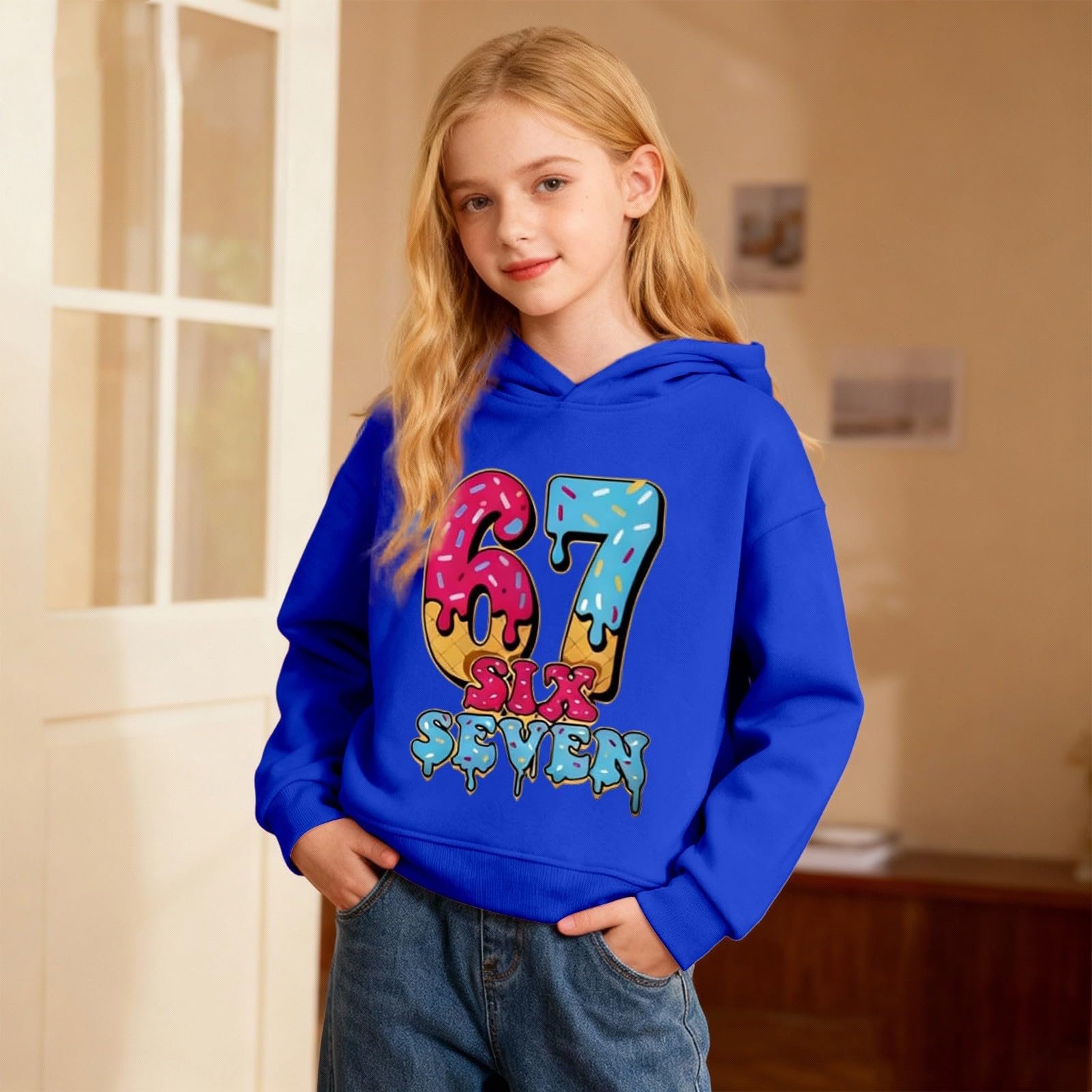Дитяче худі 67 Meme, Six Seven Melted Ice Cream Motif, для хлопчиків, для дівчаток, фото №3