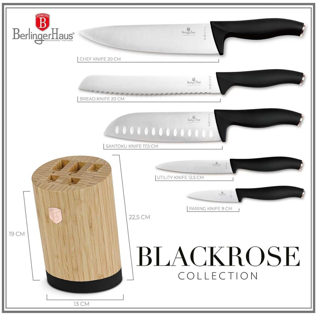 Набір ножів Berlinger Haus Back Rose Collection BH-2752, 6 предметів, нержавіюча сталь, з бамбуковою підставкою, фото №3