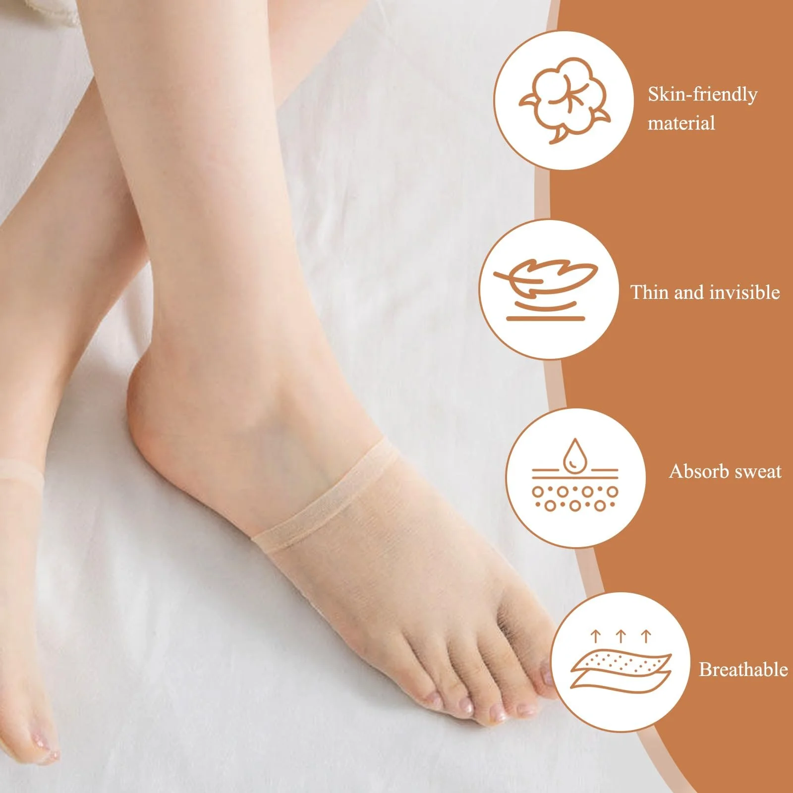 Носки для пальцев женские 15 пар Нейлоновые носки до щиколотки Тонкие невидимые носки для передней части стопы с нескользящими силиконовыми пупырышками кремового цвета, фото №3