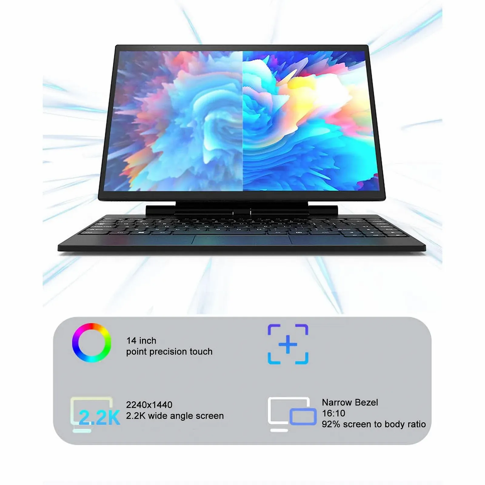 Планшет з левітуючою клавіатурою з підсвіткою 14.0 IPS 2.2K 60Hz 2240 x 1440 Сенсорний екран для Intel 4 Ядра CPU 3.40GHz, 2.4G 5G Dual, фото №3 Планшет з левітуючою клавіатурою з підсвіткою 14.0 IPS 2.2K 60Hz 2240 x 1440 Сенсорний екран для Intel 4 Ядра CPU 3.40GHz, 2.4G 5G Dual, фото №3