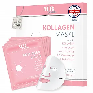 Маска для лица MB Cosmetics Collagen - С гиалуроном, ниацинамидами и пробиотиками - Увлажняющая маска для лица из гидрогеля для уменьшения морщин, ультра концентрированная 52 000 ppm - 5 шт в упаковке - Фото 1